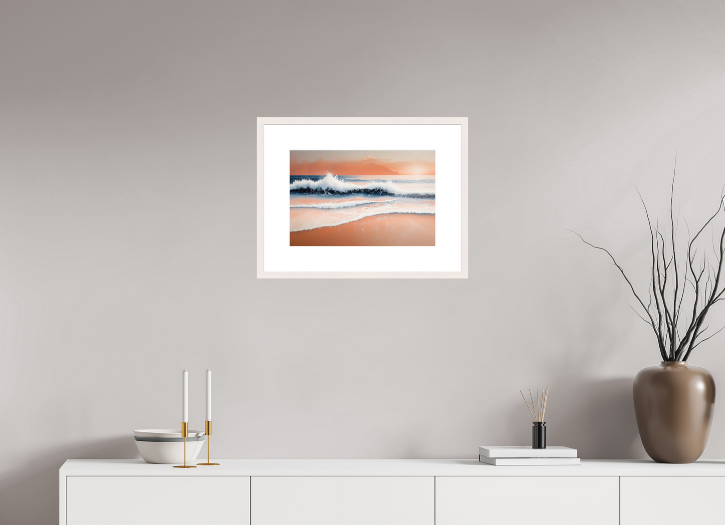 45 x 30 cm, Fine Art Print gerahmt Brandung in Pastell—Wandkunst, Fine Art Print, Leinwand, Acryldruck, Alu-Dibond