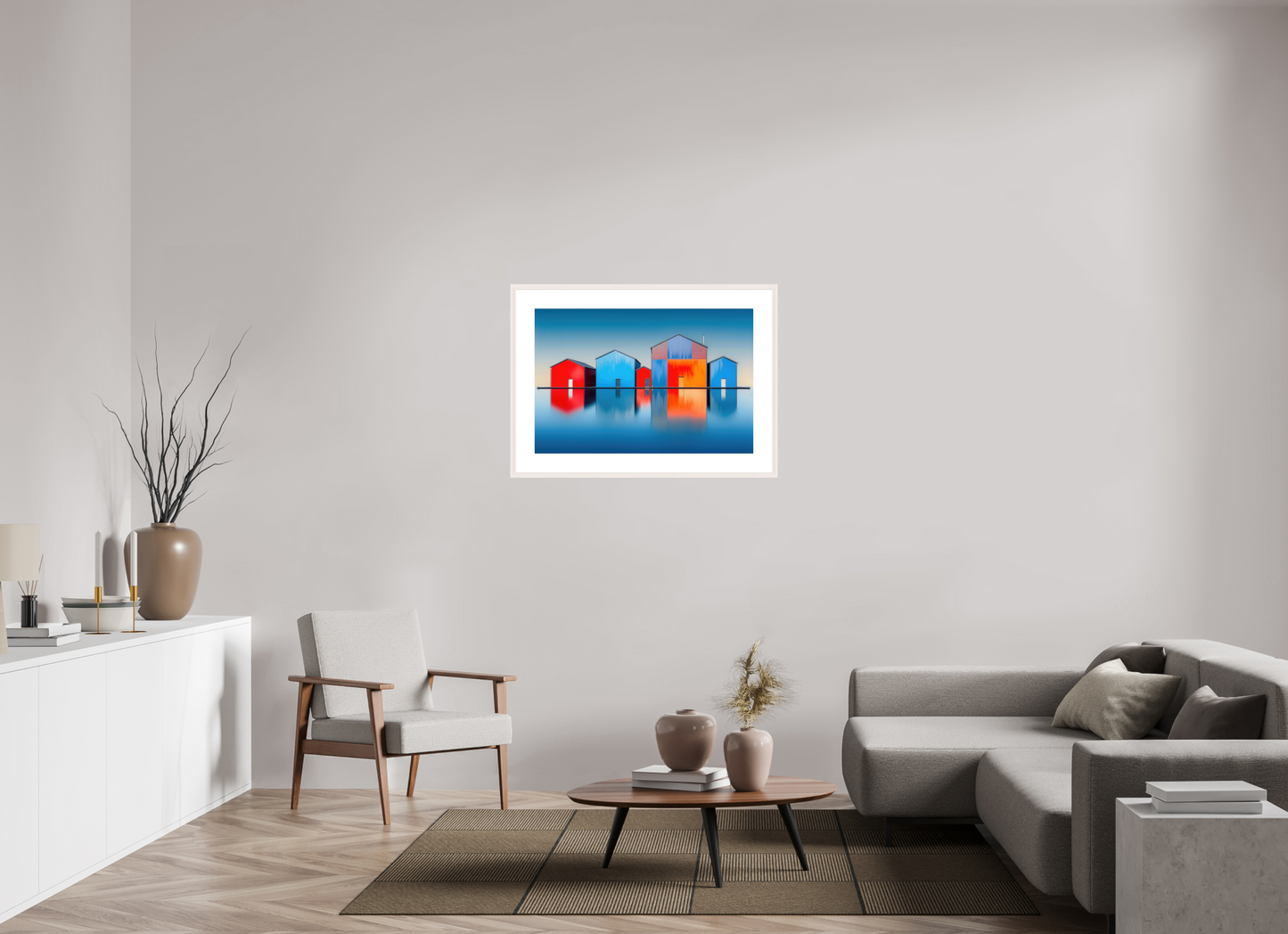 90 x 60 cm, Fine Art Print gerahmt Farbklang am Wasser
