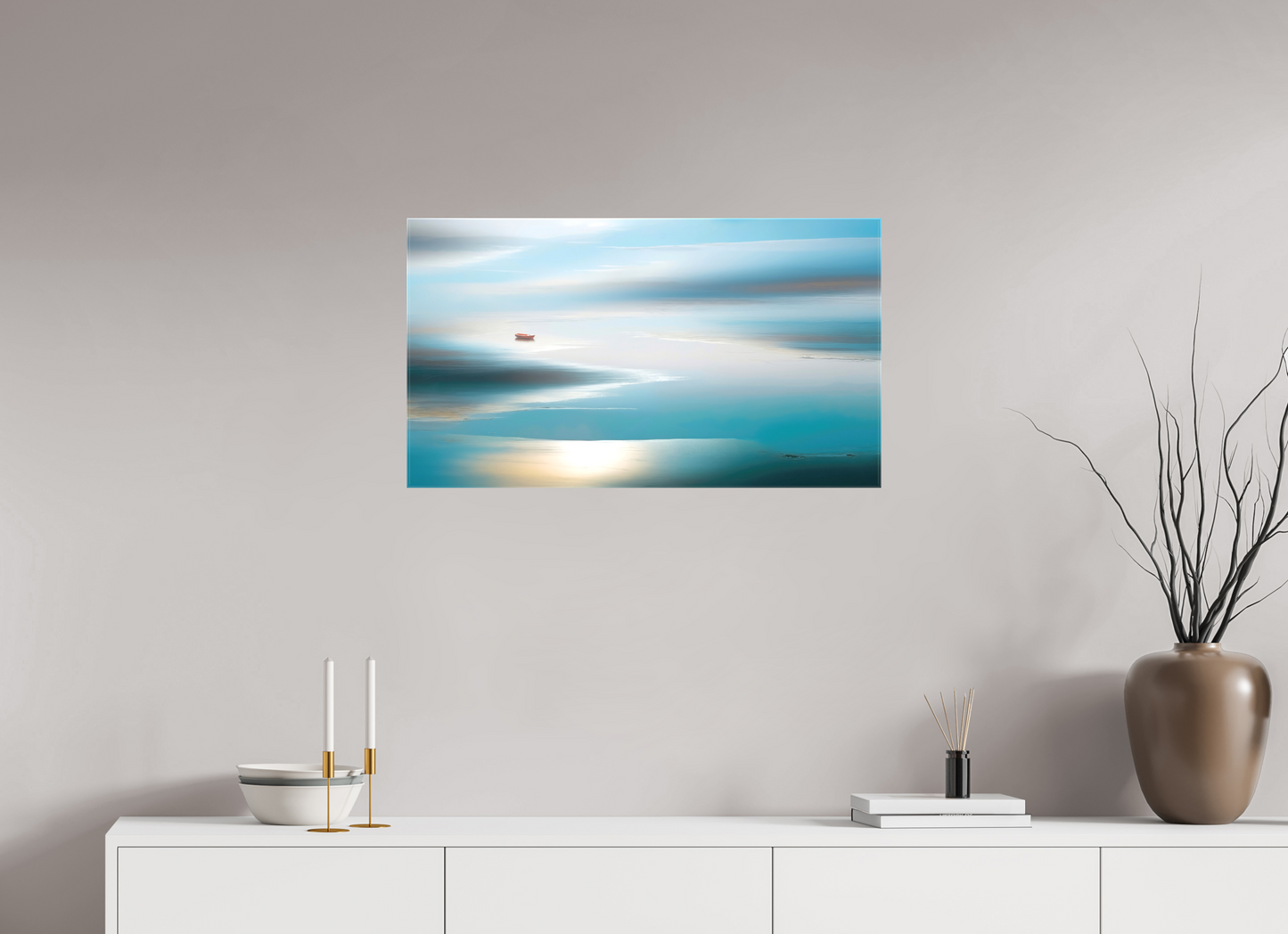80 x 45 cm, Leinwand glänzend Boot im Wattenmeer-06