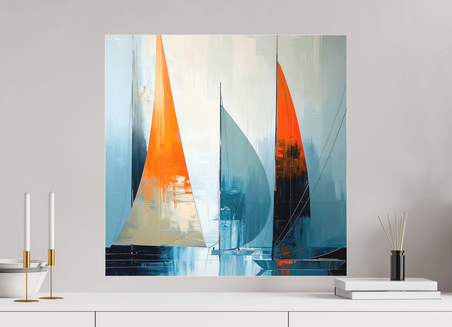 60 x 60 cm, Fine Art Pigmentdruck hinter Acrylglas Segelboot-Kunst - Abstraktion in Bewegung—Wandkunst, Fine Art Print, Leinwand, Acryldruck, Alu-Dibond