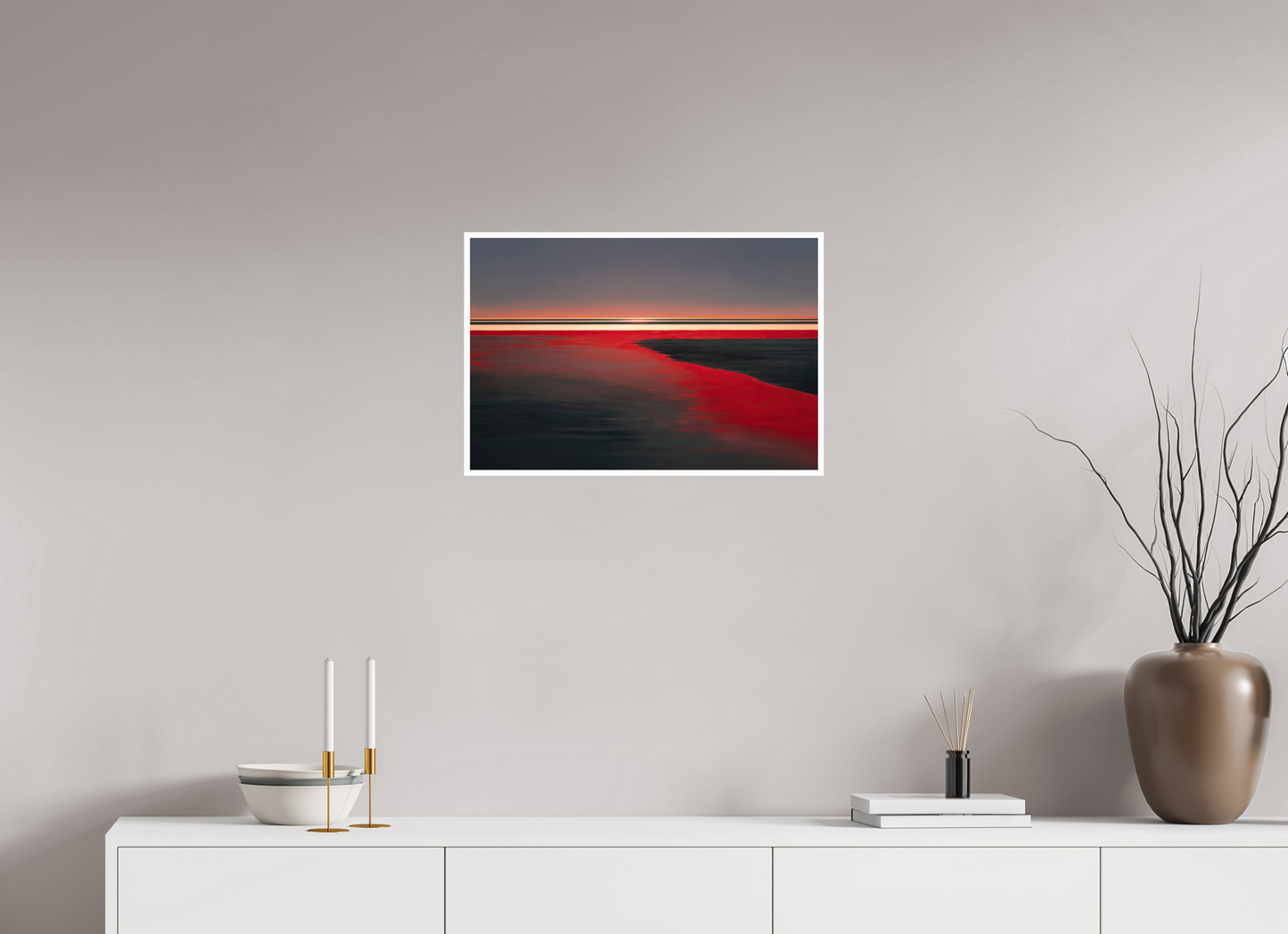 60 x 40 cm, Fine Art Print Hahnemühle Baryta Roter Spiegel des Watts, Abstraktes, surreales Wandbild zeigt die Magie des Wattenmeeres