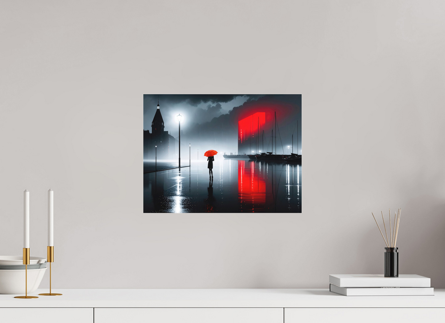 40 x 30 cm, Fine Art Pigmentdruck hinter Acrylglas Frau am Seglerhafen bei Nacht-01