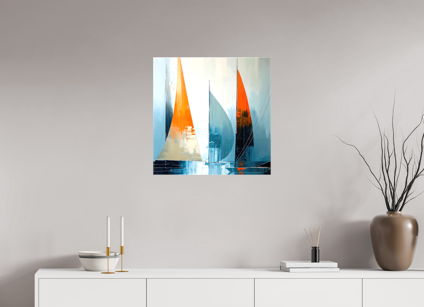 60 x 60 cm, Leinwand glänzend Segelboot-Kunst - Abstraktion in Bewegung—Wandkunst, Fine Art Print, Leinwand, Acryldruck, Alu-Dibond