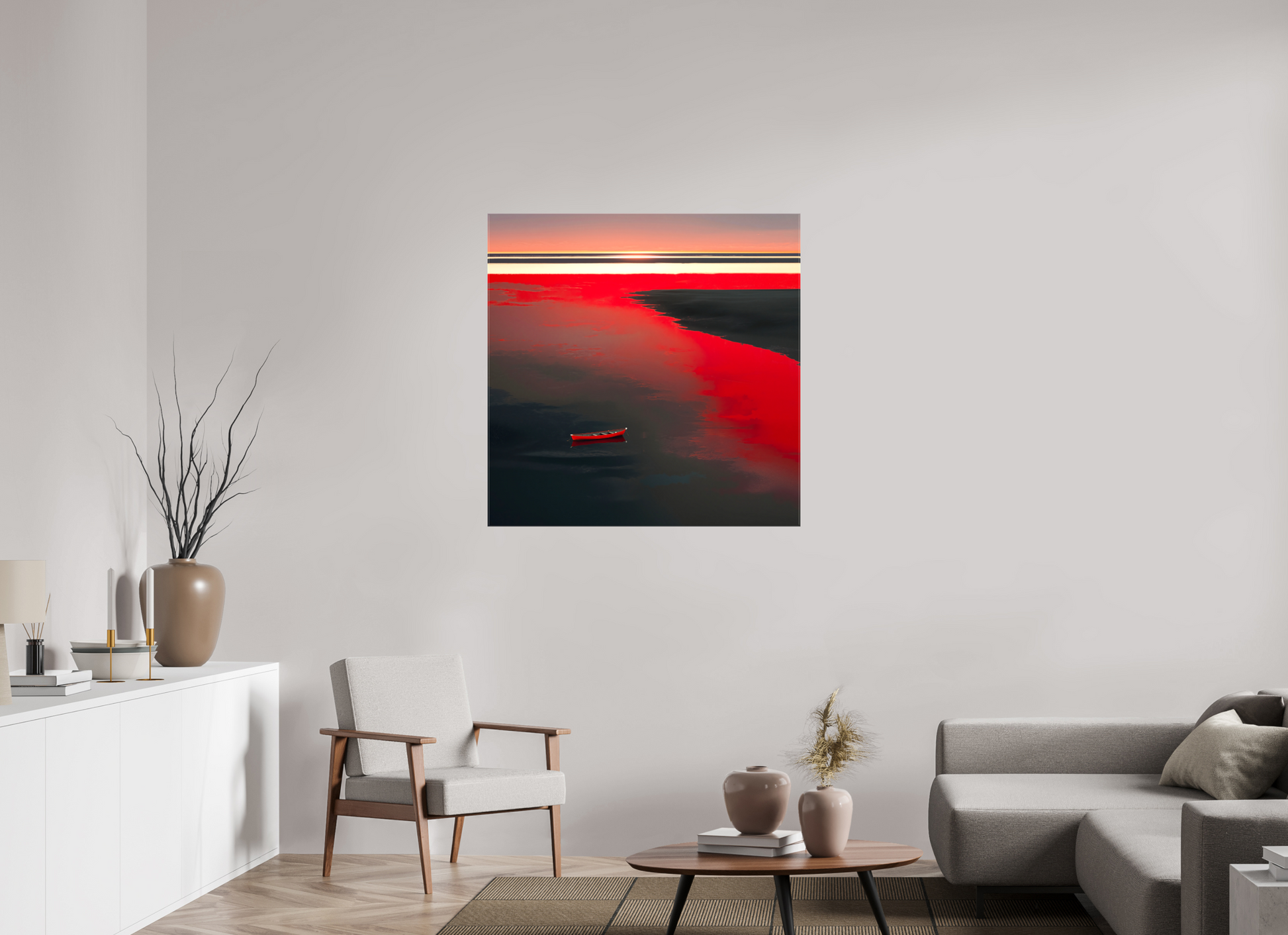 100 x 100 cm, Leinwand glänzend Allein im Rot
