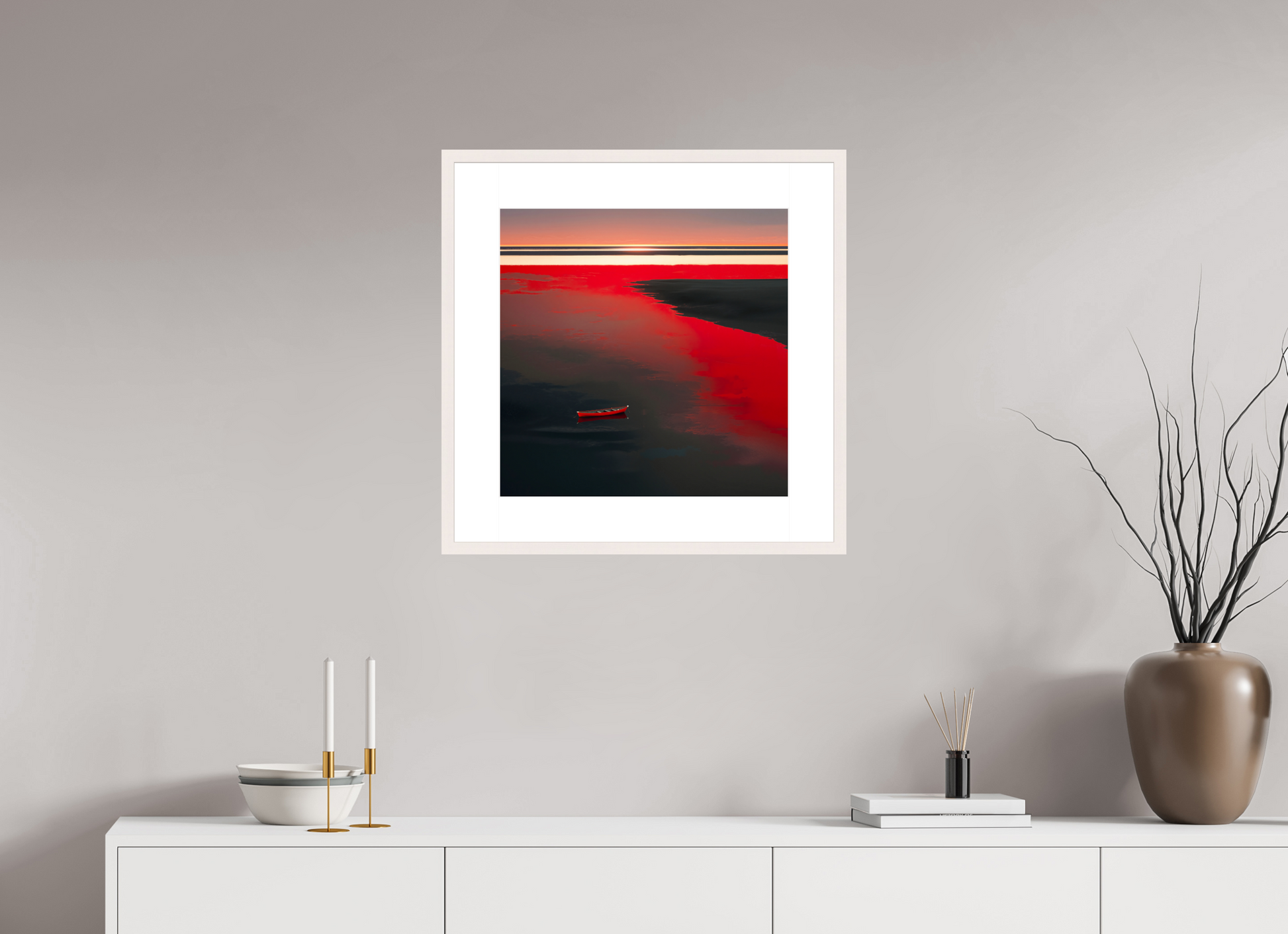 50 x 50 cm, Fine Art Print gerahmt Allein im Rot