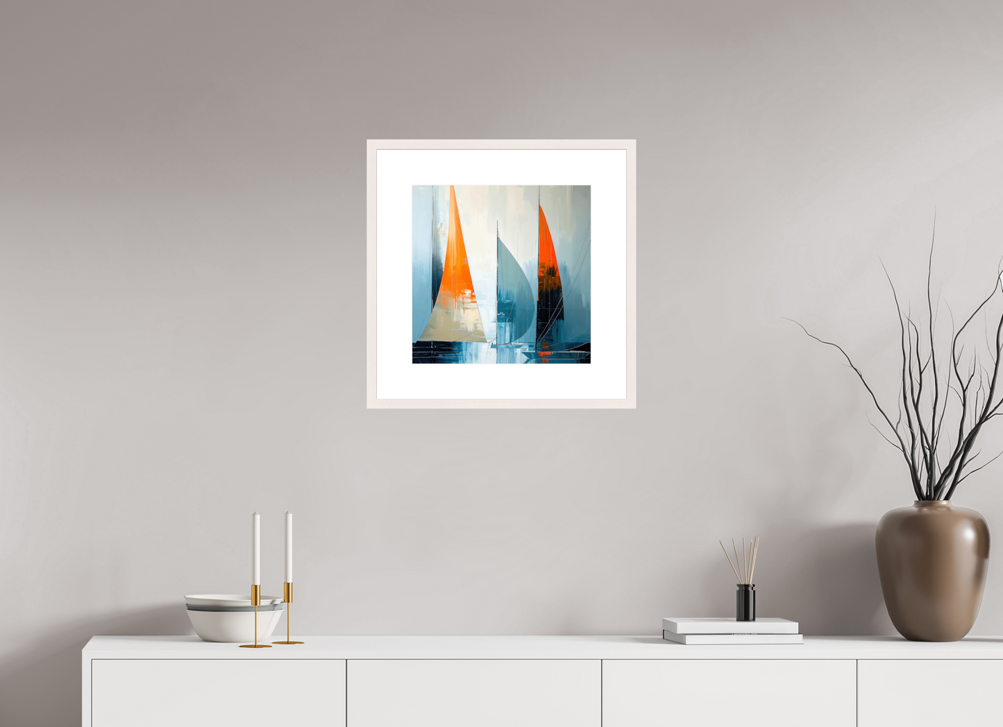 40 x 40 cm, Fine Art Print gerahmt Segelboot-Kunst - Abstraktion in Bewegung