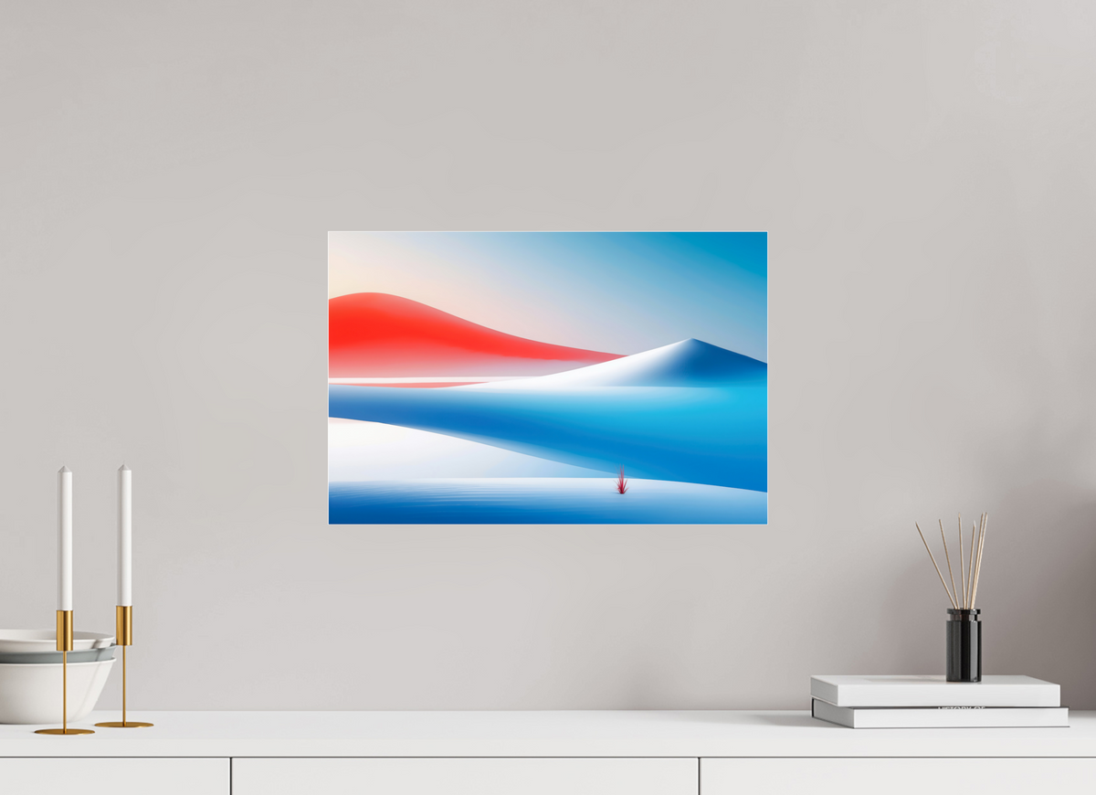45 x 30 cm, Acrylglas glänzend standard Rotes Leuchten, blaue Stille—Wandkunst, Fine Art Print, Leinwand, Acryldruck, Alu-Dibond