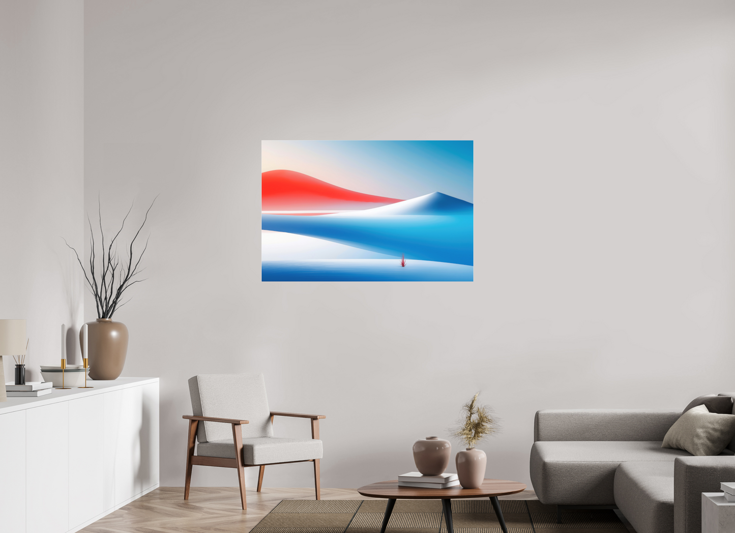 120 x 80 cm, Fine Art Pigmentdruck hinter Acrylglas Rotes Leuchten, blaue Stille