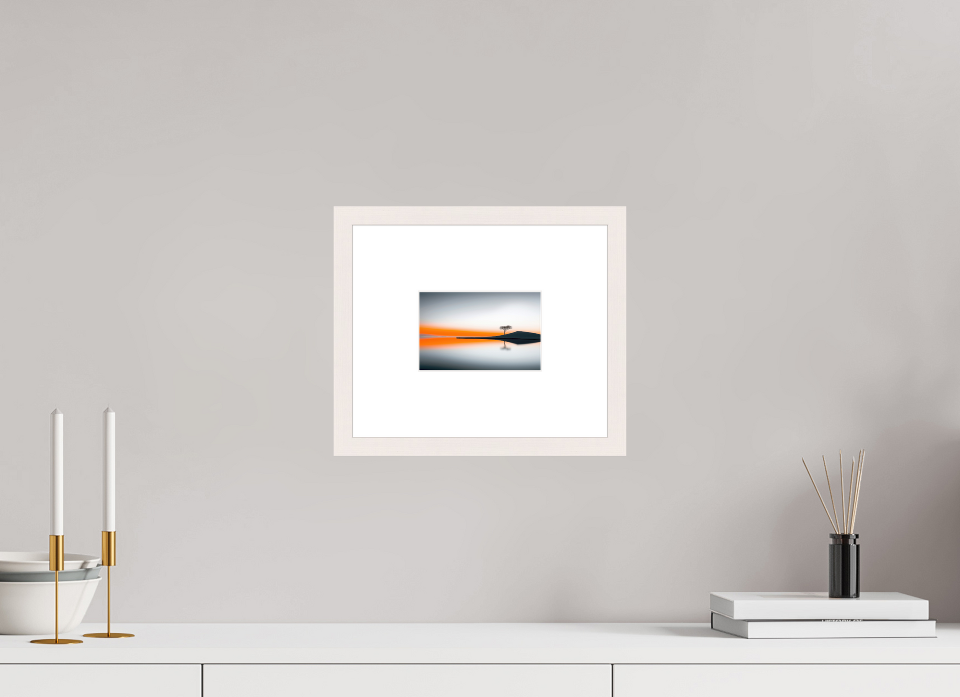 15 x 10 cm, Fine Art Print gerahmt Uferlinie im Morgenlicht