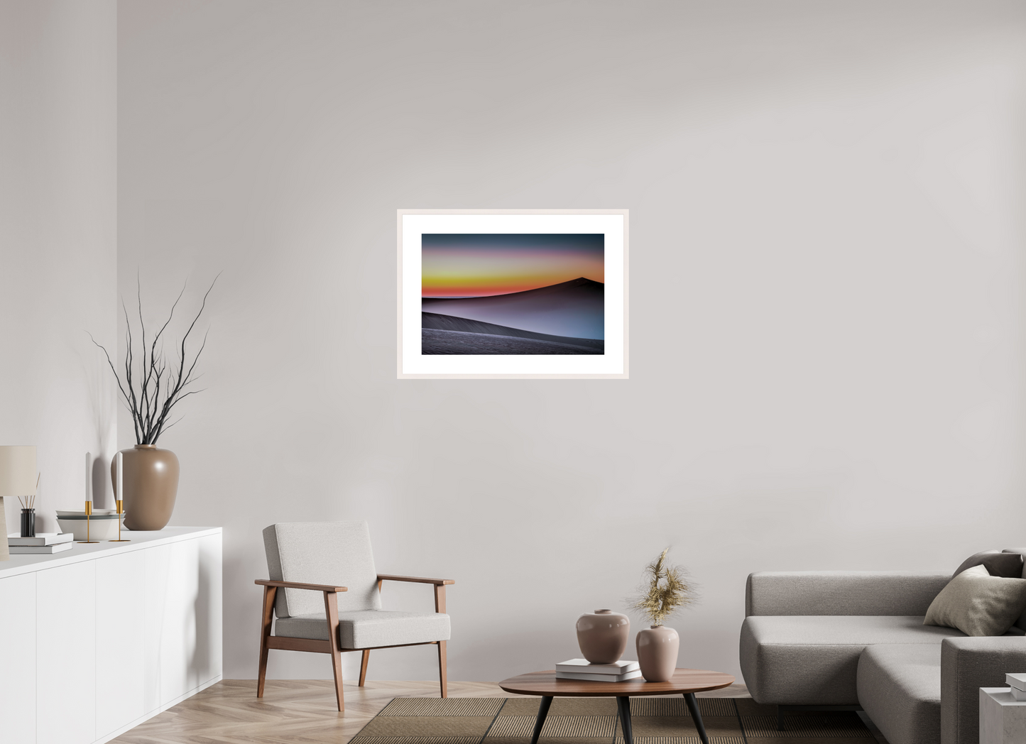 75 x 50 cm, Fine Art Print gerahmt Dämmerung über der Düne