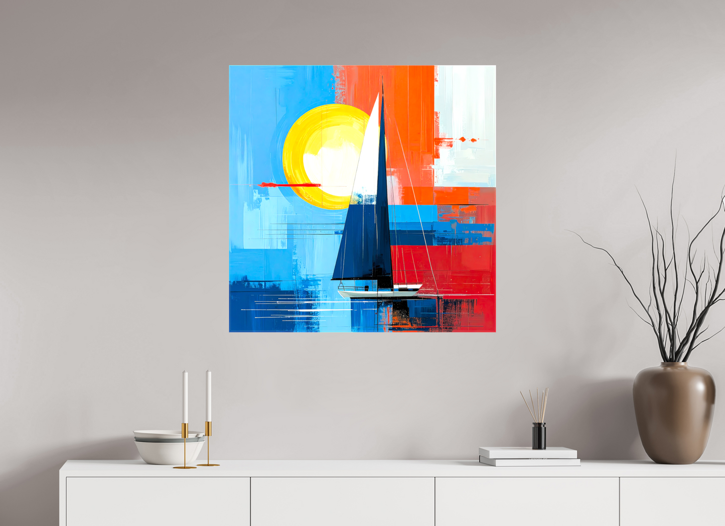 80 x 80 cm, Leinwand glänzend Segelboot-Kunst – Licht, Farbe und Bewegung—Wandkunst, Fine Art Print, Leinwand, Acryldruck, Alu-Dibond