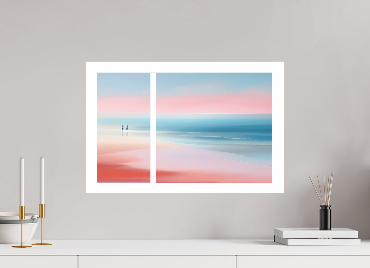 60 x 40 cm, Druck auf Alu-Dibond Zwei Frauen am Meer, Diptychon-Look, semi-abstrakt, minimalistisch