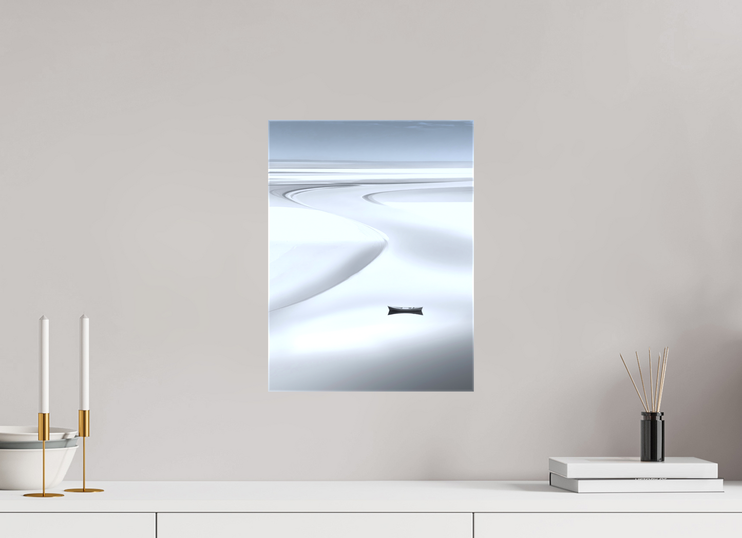 30 x 40 cm, Leinwand glänzend Boot im Wattenmeer