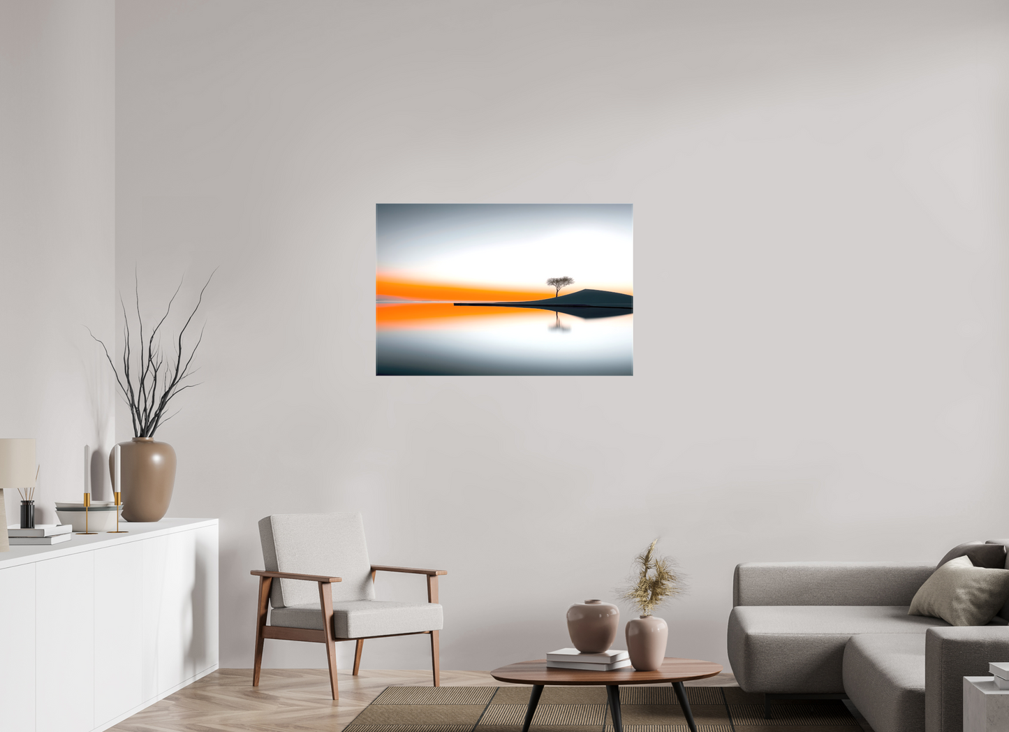 105 x 70 cm, Leinwand glänzend Uferlinie im Morgenlicht—Wandkunst, Fine Art Print, Leinwand, Acryldruck, Alu-Dibond