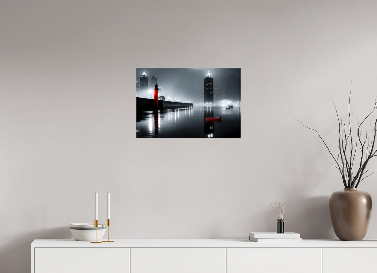 60 x 40 cm, Leinwand glänzend Hafenstadt bei Nacht -noir city- 01—Wandkunst, Fine Art Print, Leinwand, Acryldruck, Alu-Dibond