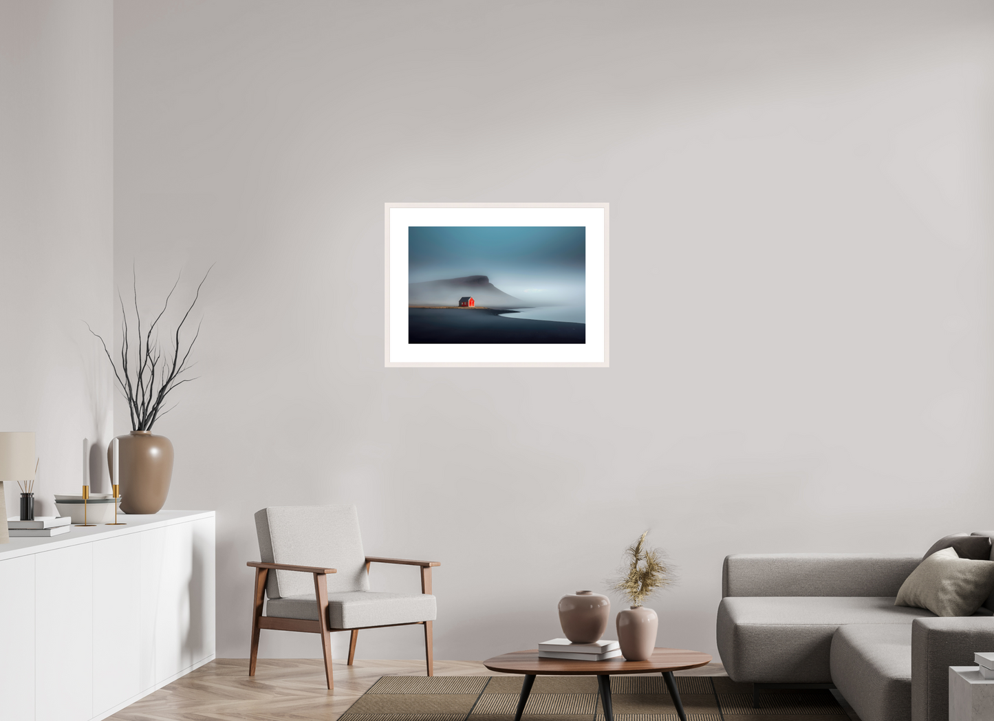 75 x 50 cm, Fine Art Print gerahmt Haus am Meer-01
