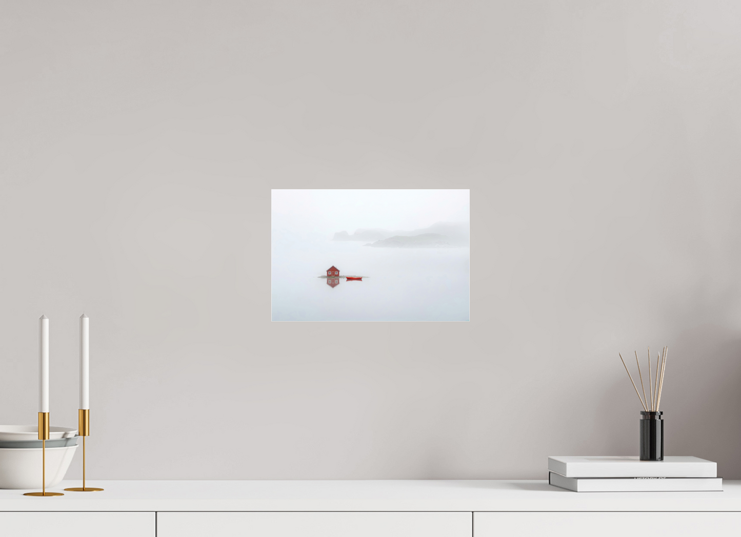 30 x 20 cm, Fine Art Pigmentdruck hinter Acrylglas Im Küstennebel ein Zuhause--Wandbild, Wandkunst, Fine Art Print, Leinwand, Acryldruck, Alu-Dibond