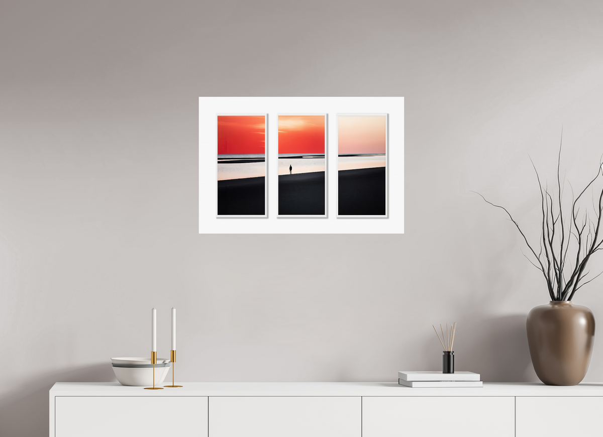 75 x 50 cm, Druck auf Alu-Dibond Tryptichon Mann am Ufer