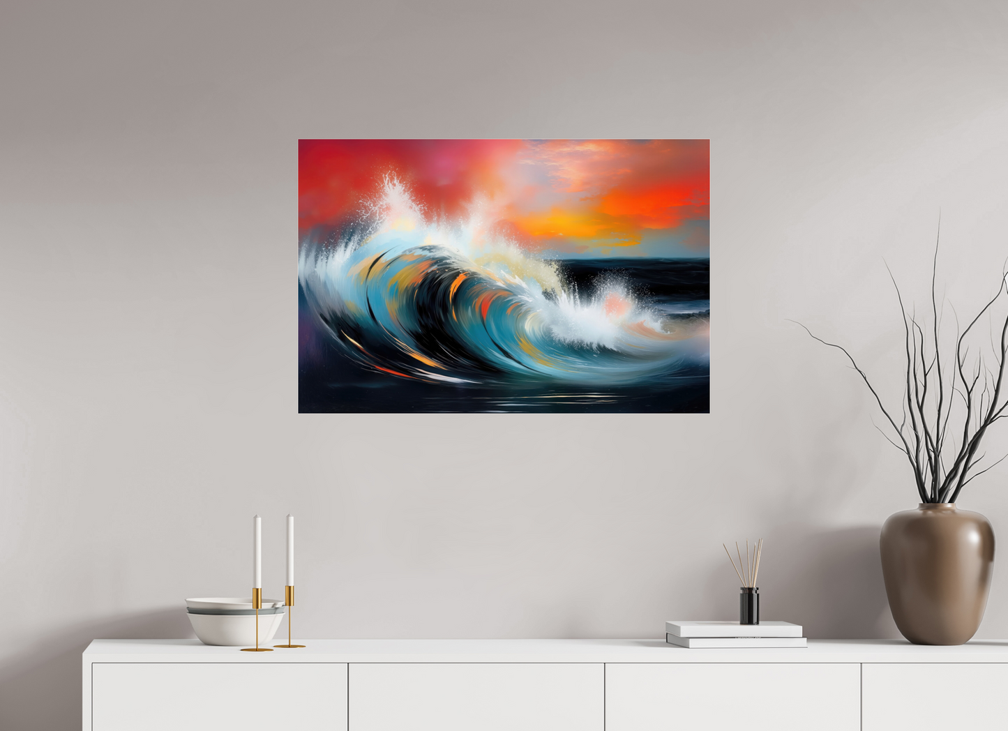 90 x 60 cm, Acrylglas glänzend standard Glühende Brandung—Wandkunst, Fine Art Print, Leinwand, Acryldruck, Alu-Dibond