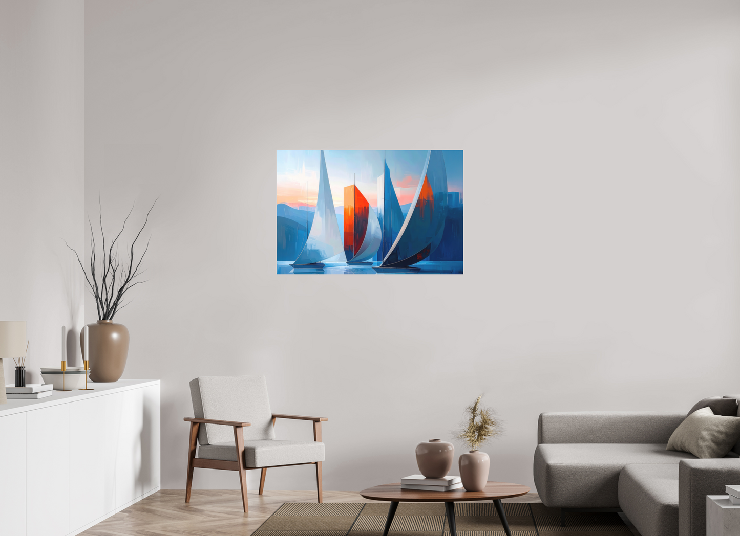 105 x 70 cm, Fine Art Pigmentdruck hinter Acrylglas Segelboote abstrakt-15-32—Wandkunst, Fine Art Print, Leinwand, Acryldruck, Alu-Dibond