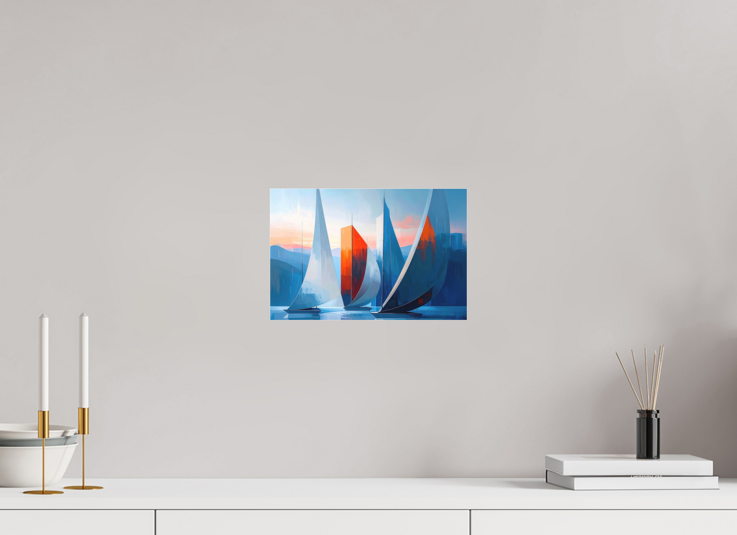 30 x 20 cm, Fine Art Pigmentdruck hinter Acrylglas Segelboote abstrakt-15-32