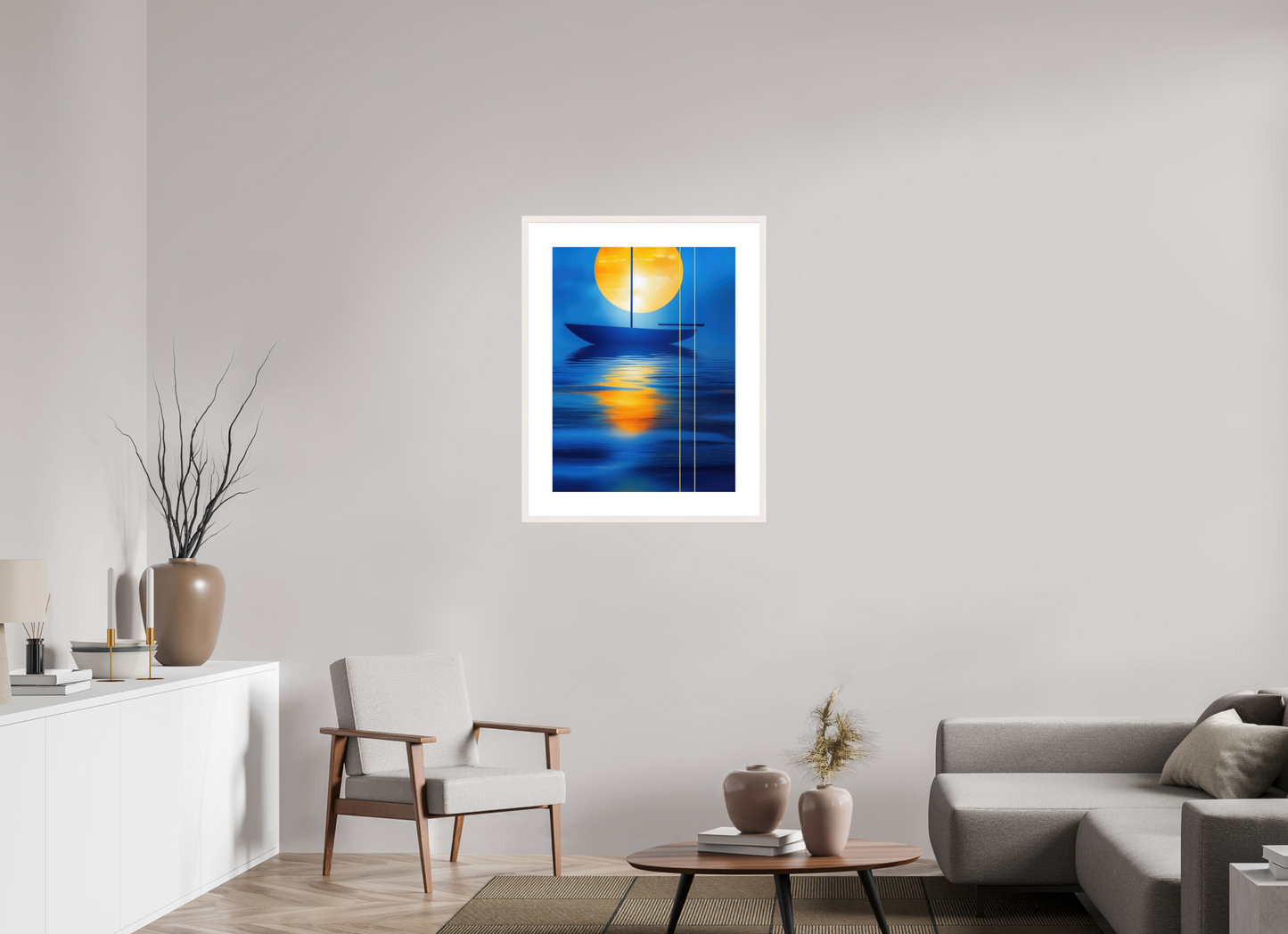 60 x 80 cm, Fine Art Print gerahmt Segel im goldenen Kreis