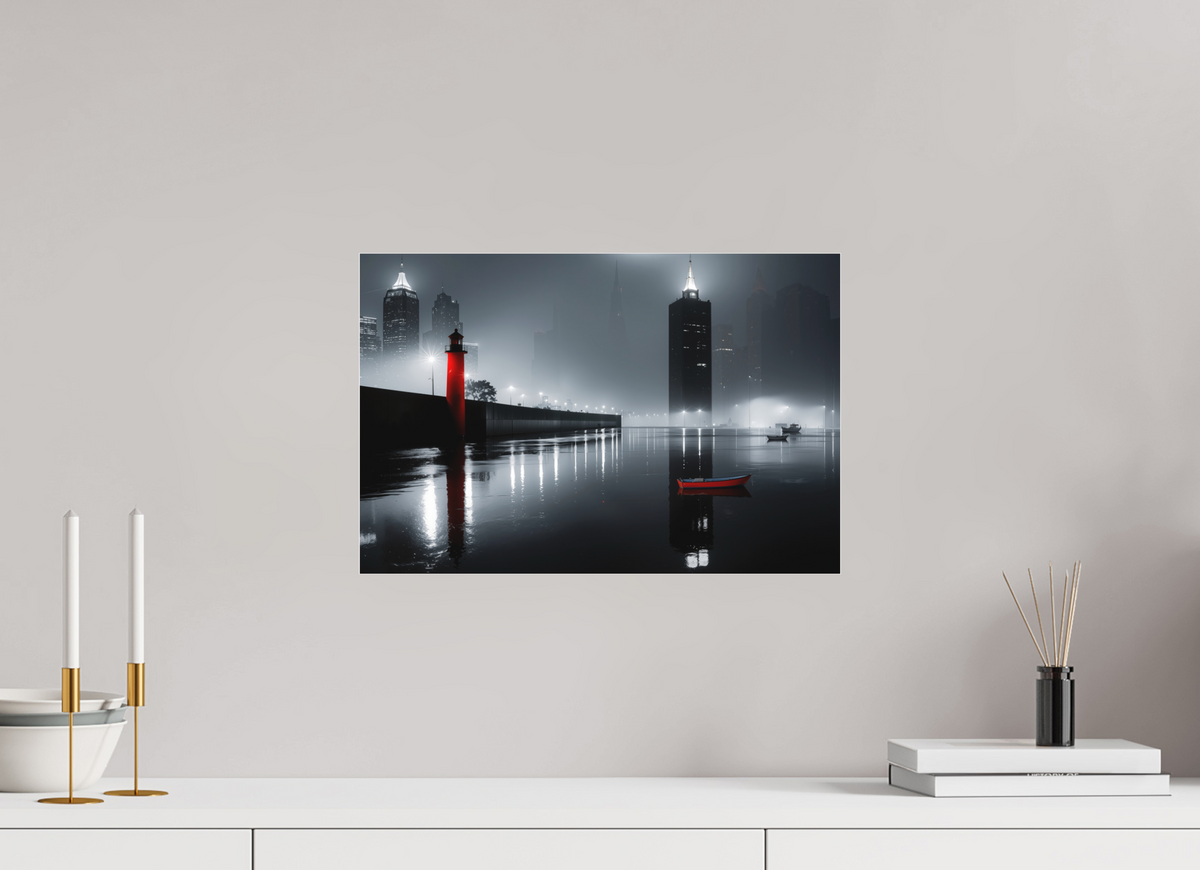 45 x 30 cm, Fine Art Pigmentdruck hinter Acrylglas Hafenstadt bei Nacht -noir city- 01—Wandkunst, Fine Art Print, Leinwand, Acryldruck, Alu-Dibond