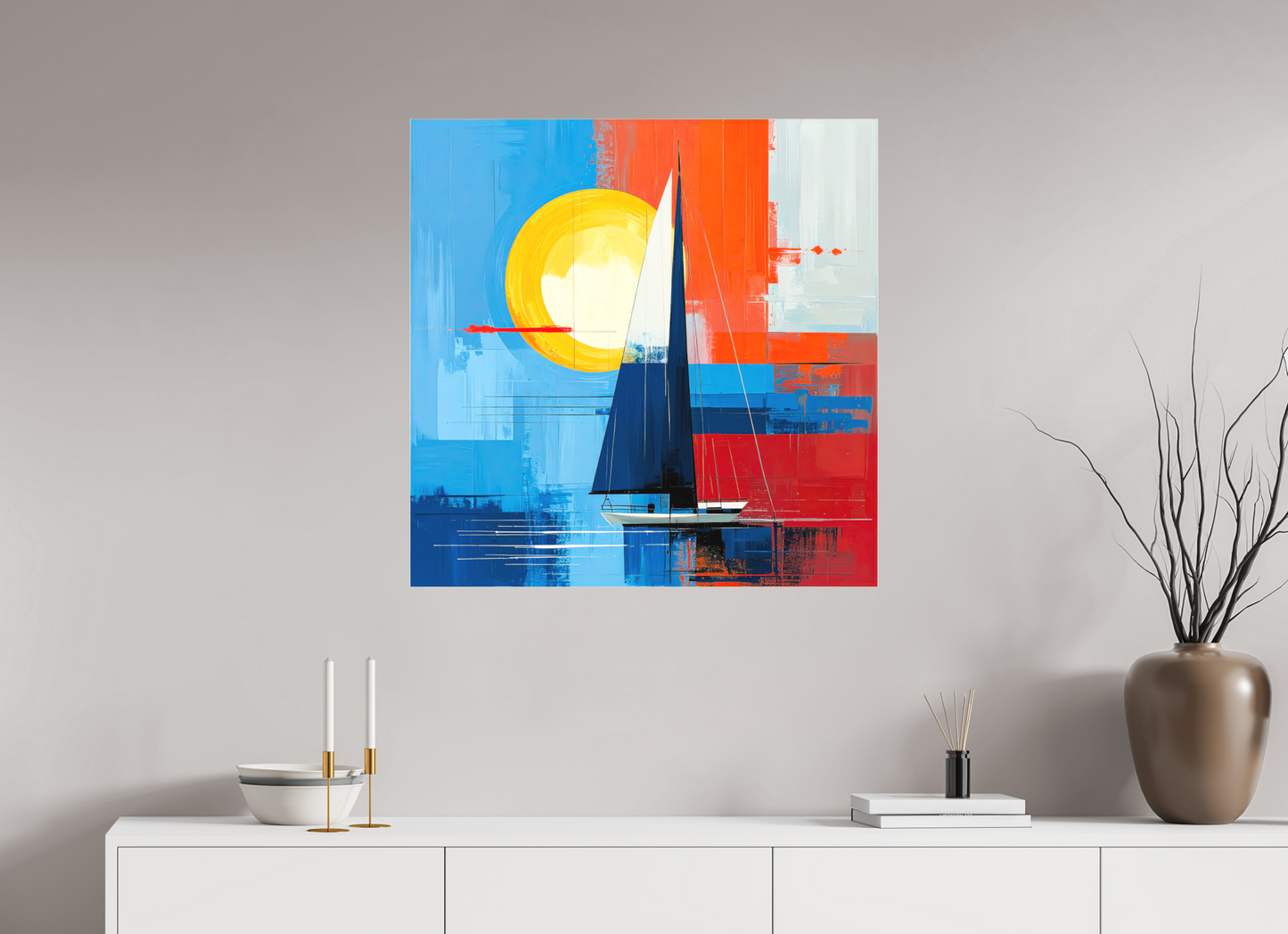 80 x 80 cm, Fine Art Pigmentdruck hinter Acrylglas Segelboot-Kunst – Licht, Farbe und Bewegung—Wandkunst, Fine Art Print, Leinwand, Acryldruck, Alu-Dibond