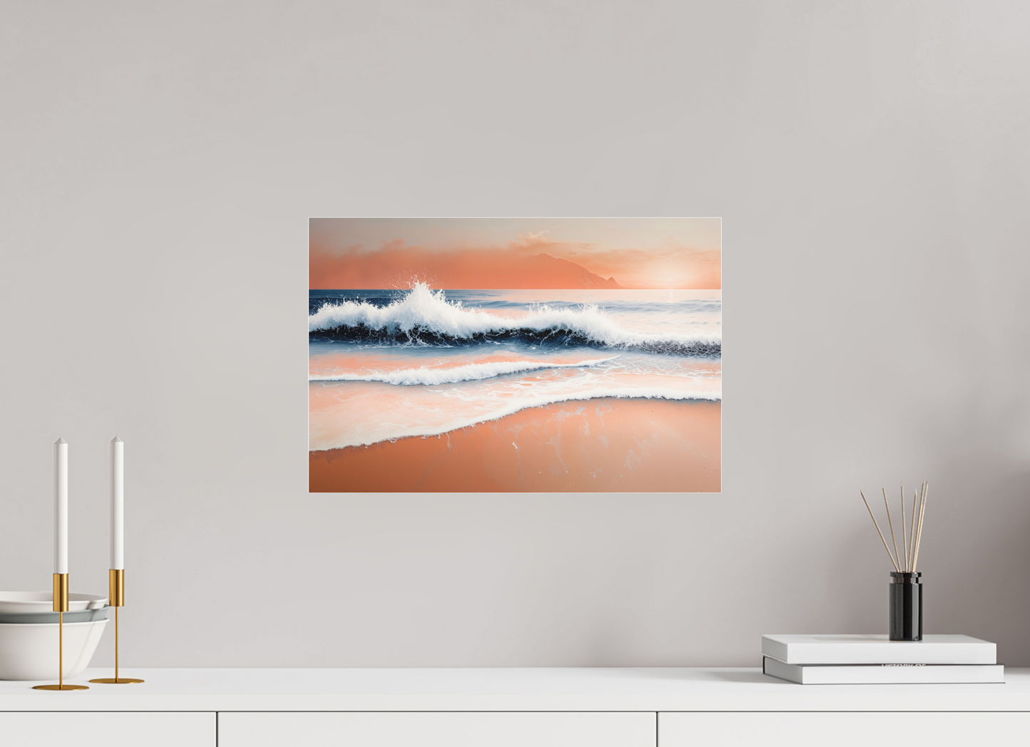 45 x 30 cm, Fine Art Pigmentdruck hinter Acrylglas Brandung in Pastell—Wandkunst, Fine Art Print, Leinwand, Acryldruck, Alu-Dibond