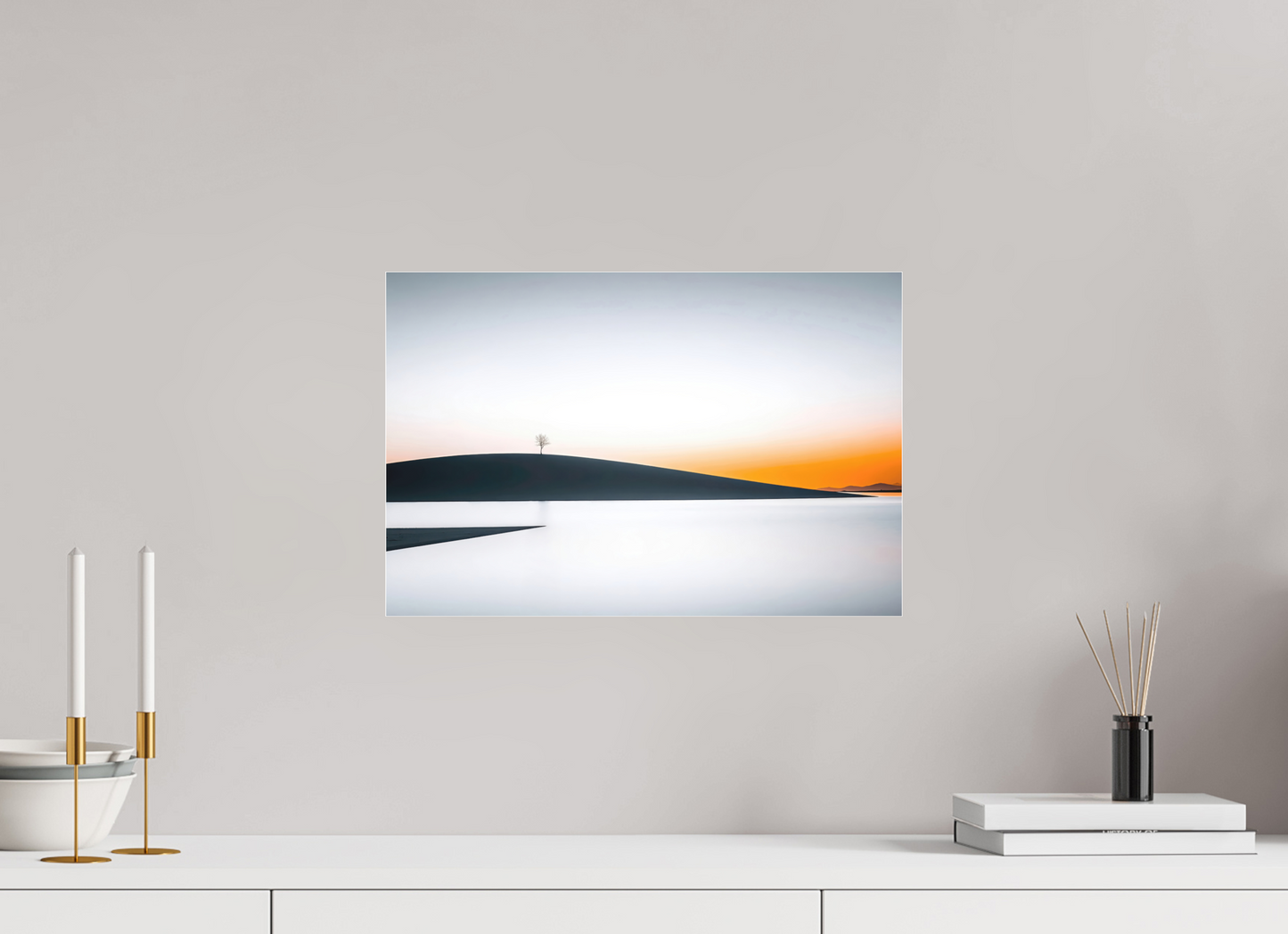45 x 30 cm, Fine Art Pigmentdruck hinter Acrylglas Einsamer Baum im Abendlicht—Wandkunst, Fine Art Print, Leinwand, Acryldruck, Alu-Dibond