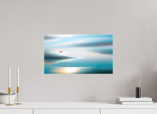 48 x 27 cm, Leinwand glänzend Boot im Wattenmeer-06—Wandkunst, Fine Art Print, Leinwand, Acryldruck, Alu-Dibond