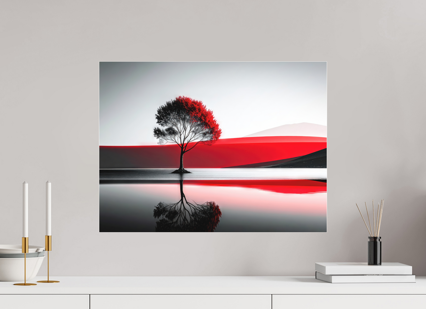 60 x 45 cm, Fine Art Pigmentdruck hinter Acrylglas Baum am Ufer surreal-01—Wandkunst, Fine Art Print, Leinwand, Acryldruck, Alu-Dibond