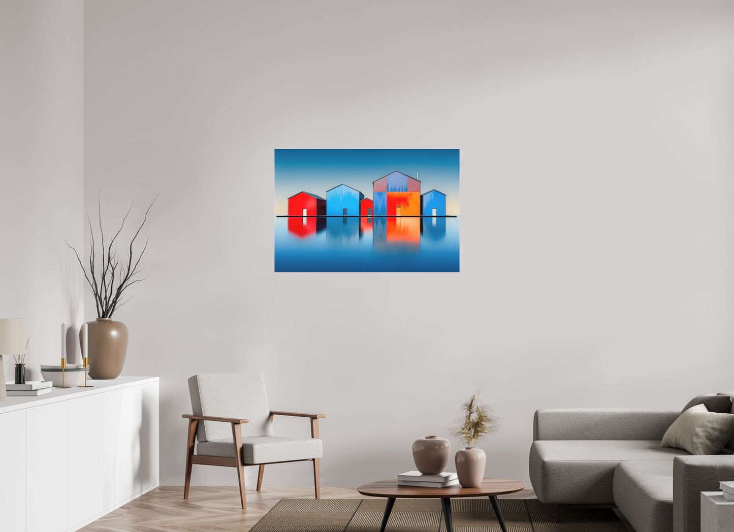 105 x 70 cm, Fine Art Pigmentdruck hinter Acrylglas Farbklang am Wasser—Wandkunst, Fine Art Print, Leinwand, Acryldruck, Alu-Dibond