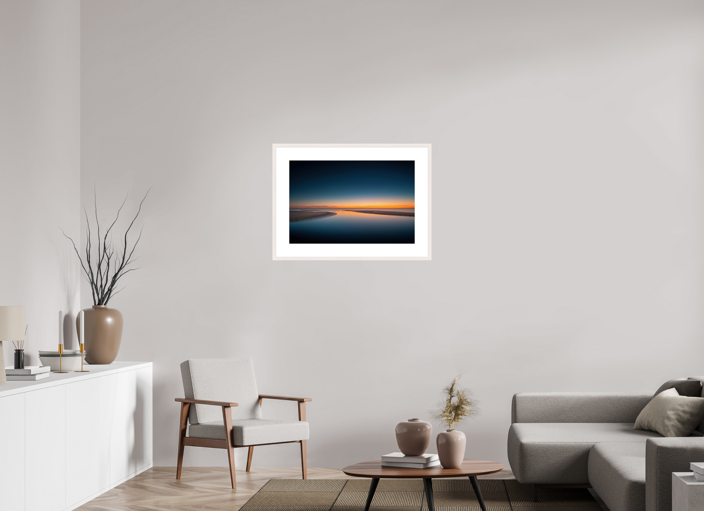 75 x 50 cm, Fine Art Print gerahmt Stille über dem Watt-02