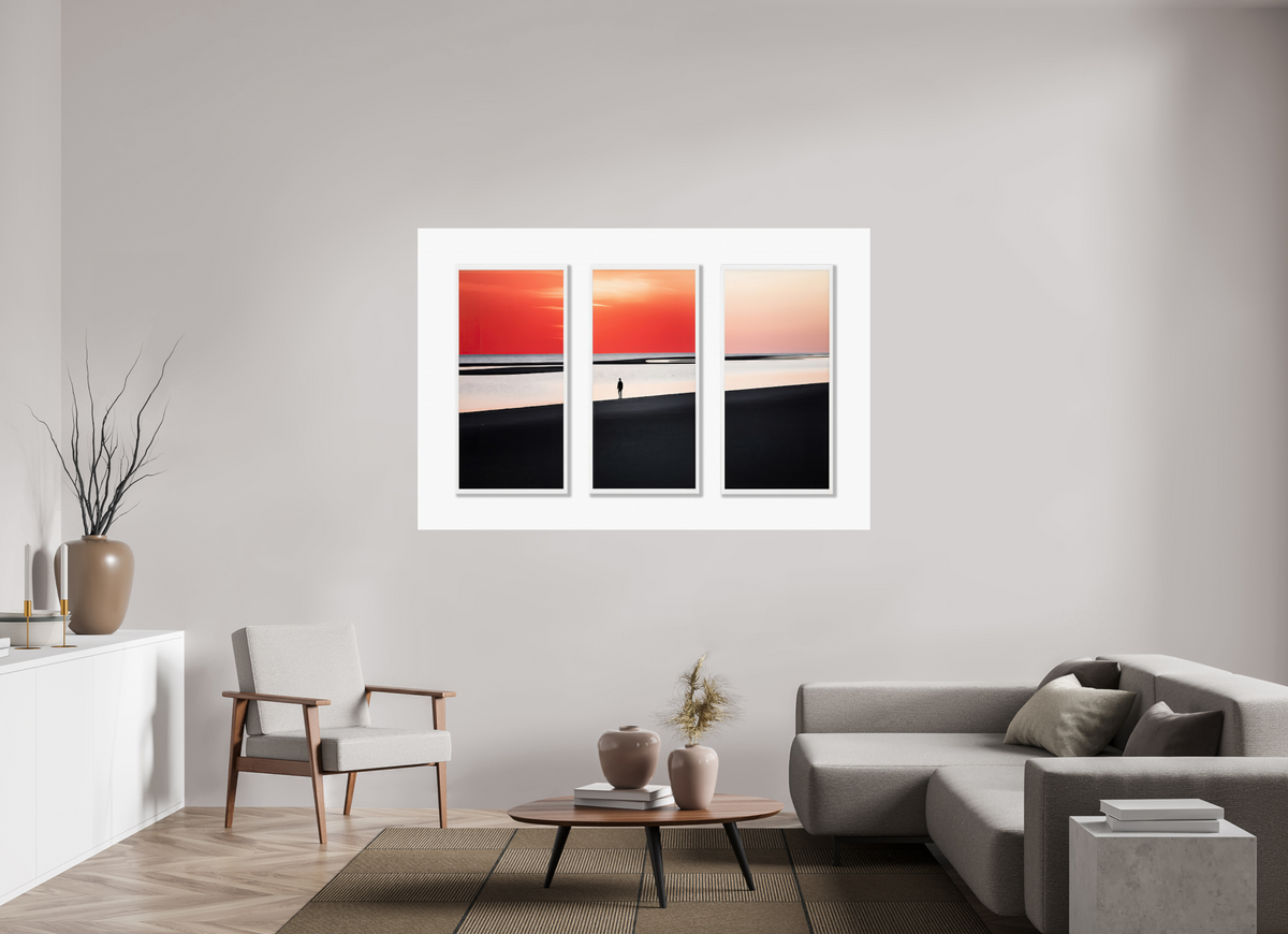 180 x 120 cm, Druck auf Alu-Dibond Tryptichon Mann am Ufer