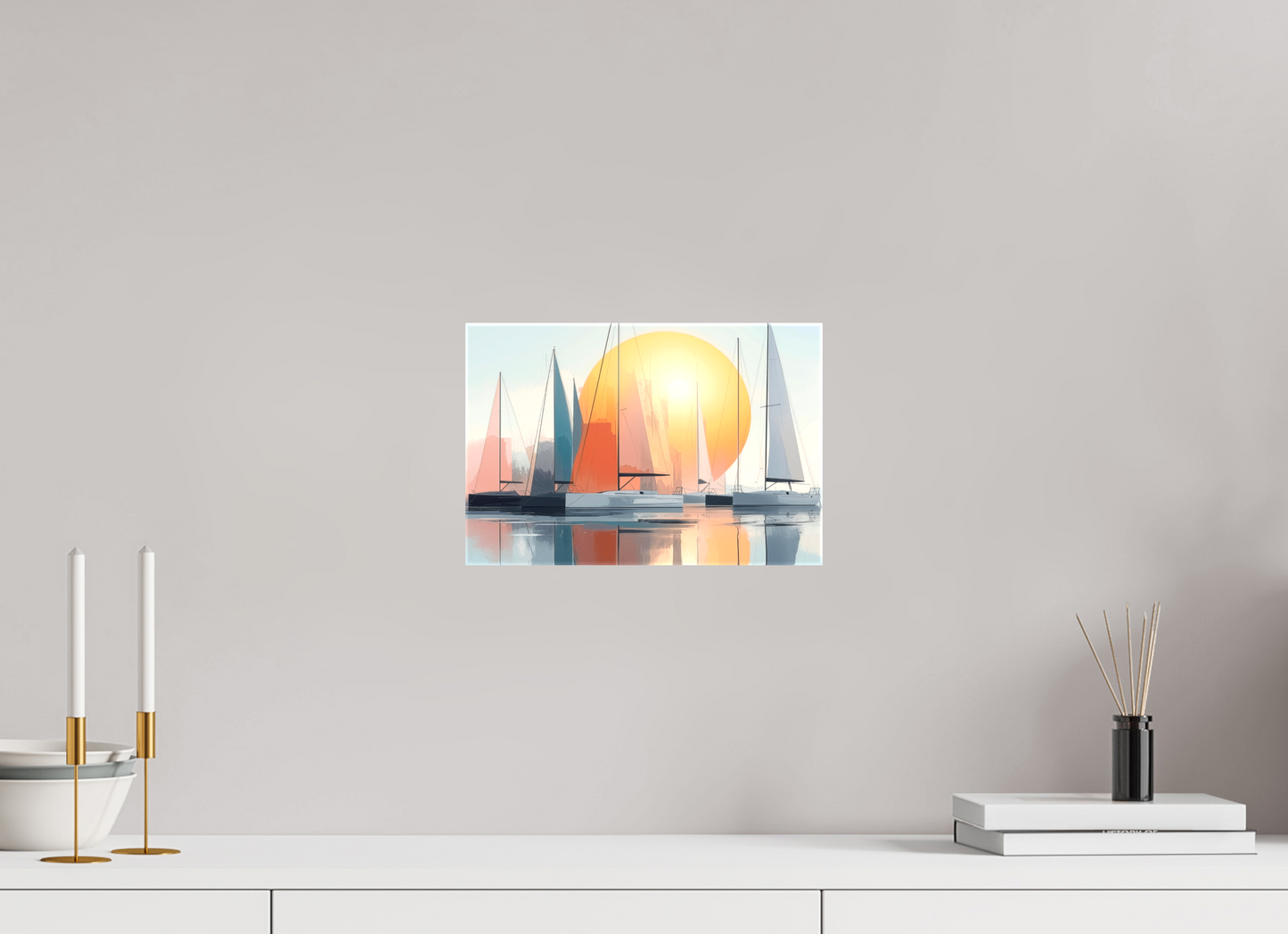 30 x 20 cm, Leinwand glänzend Segelboot-Kunst - Zwischen Horizont und Geometrie-01