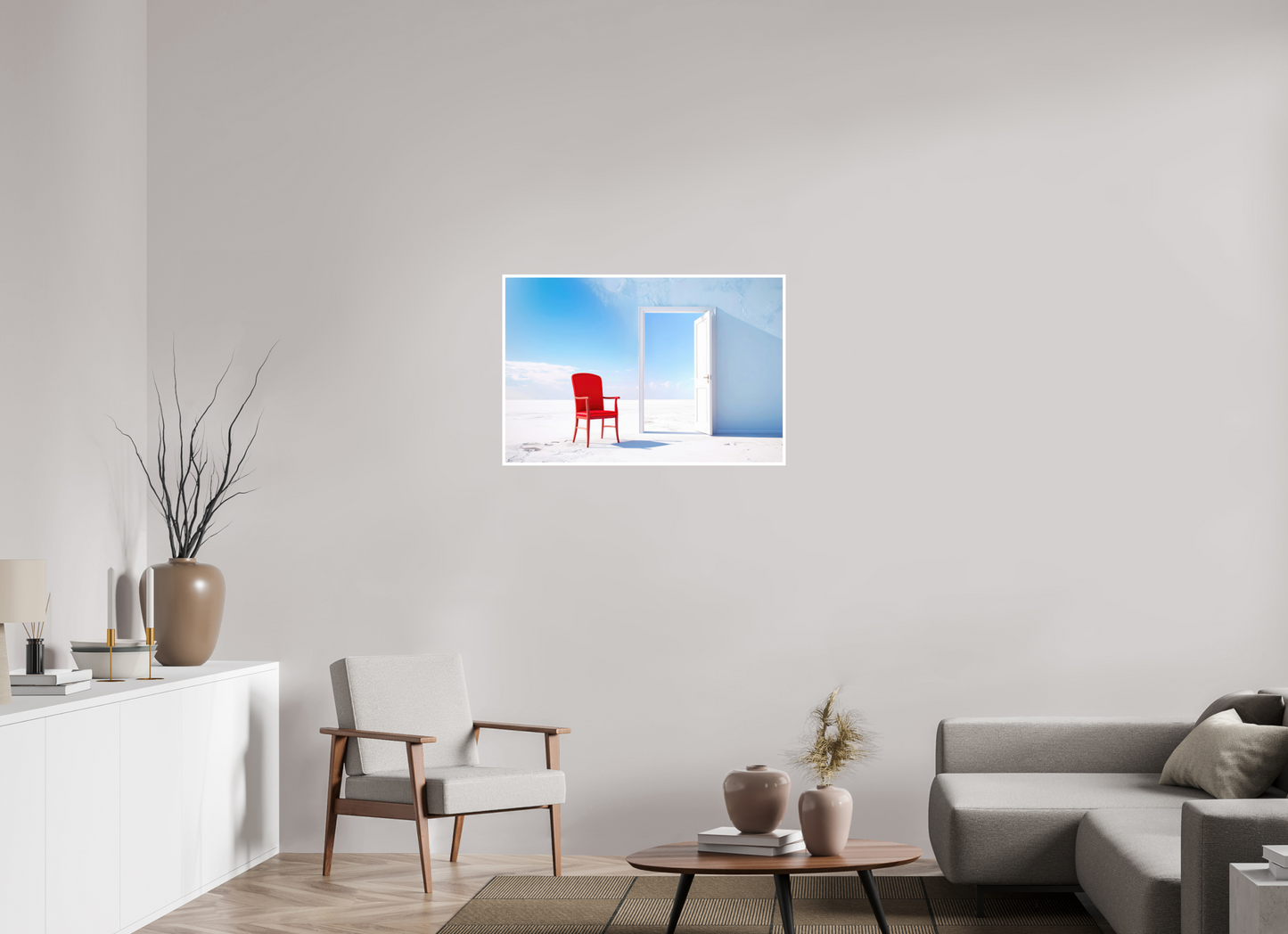 90 x 60 cm, Fine Art Print Hahnemühle Baryta Blick durch die Tür surreal-02—Wandkunst, Fine Art Print, Leinwand, Acryldruck, Alu-Dibond
