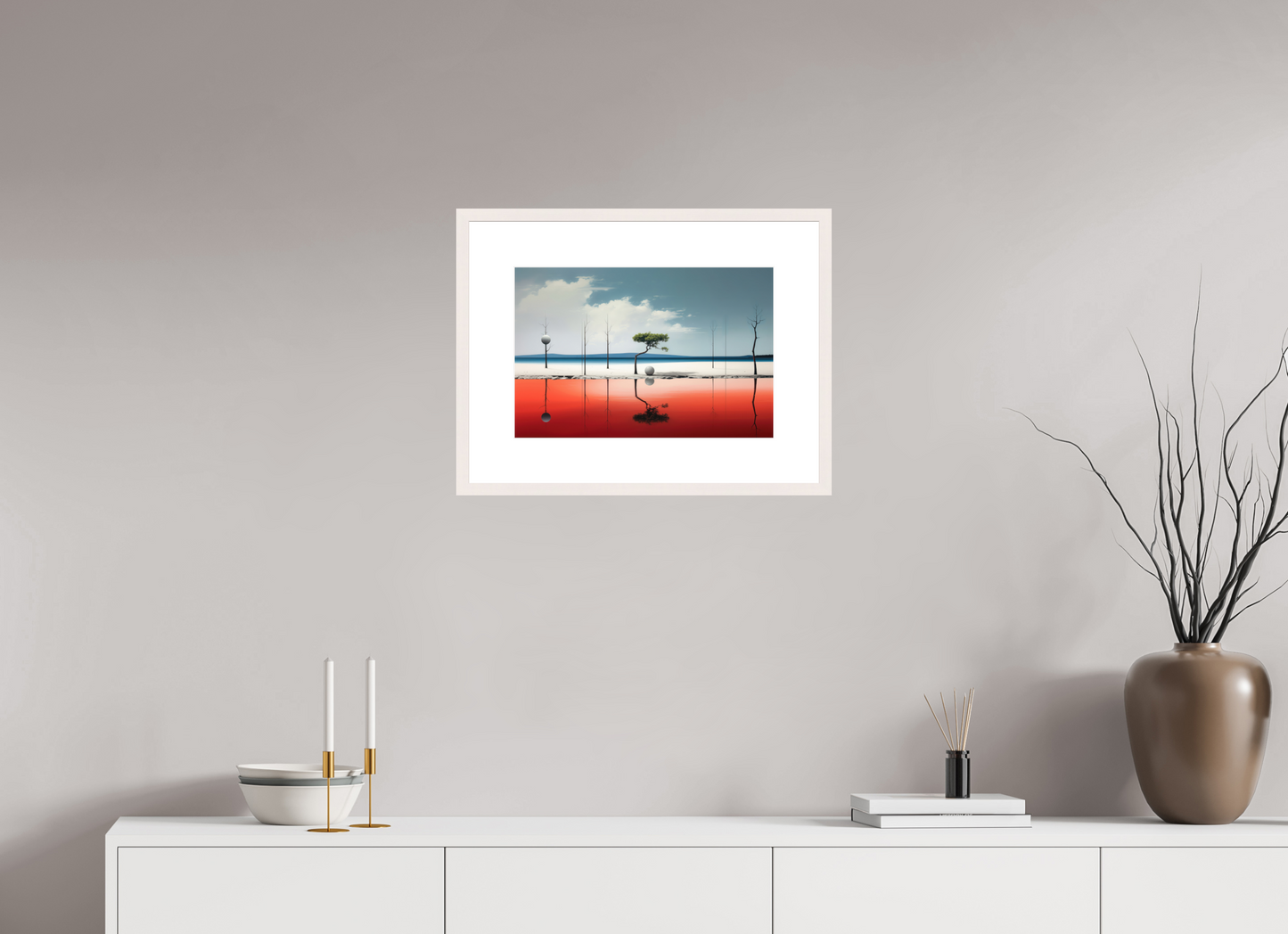 45 x 30 cm, Fine Art Print gerahmt Balance am Rand des Wassers