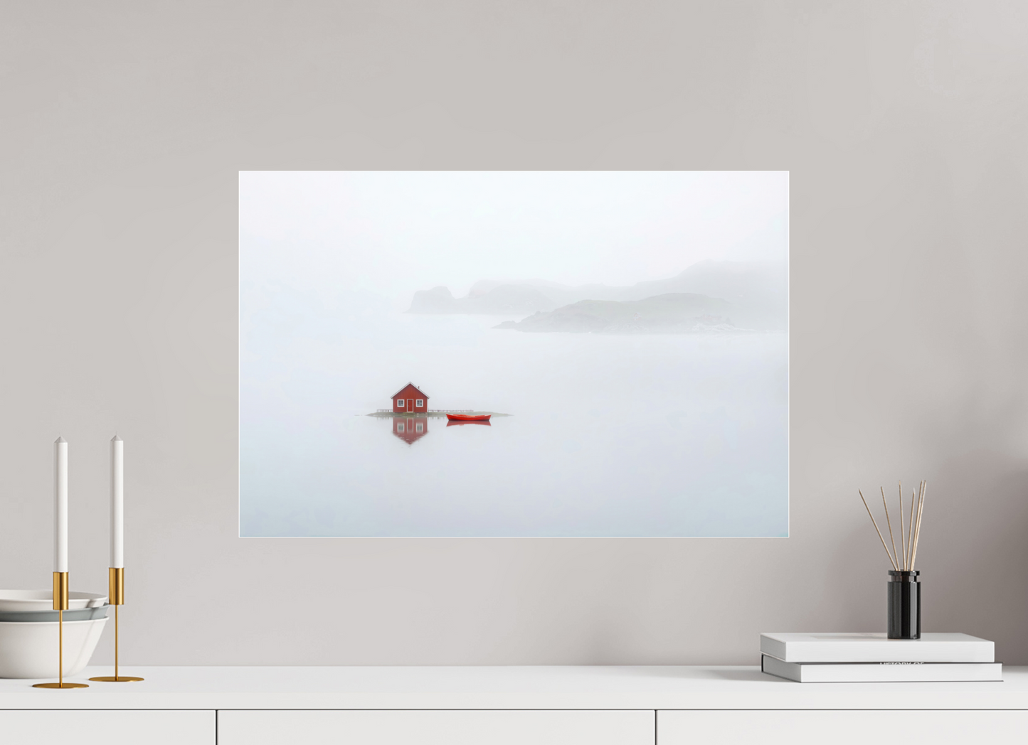 60 x 40 cm, Acrylglas glänzend standard Im Küstennebel ein Zuhause--Wandbild, Wandkunst, Fine Art Print, Leinwand, Acryldruck, Alu-Dibond