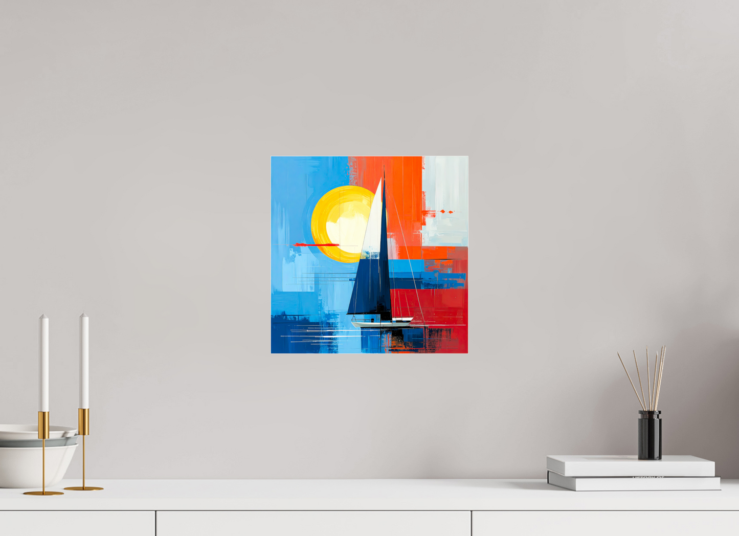 30 x 30 cm, Acrylglas glänzend standard Segelboot-Kunst – Licht, Farbe und Bewegung—Wandkunst, Fine Art Print, Leinwand, Acryldruck, Alu-Dibond