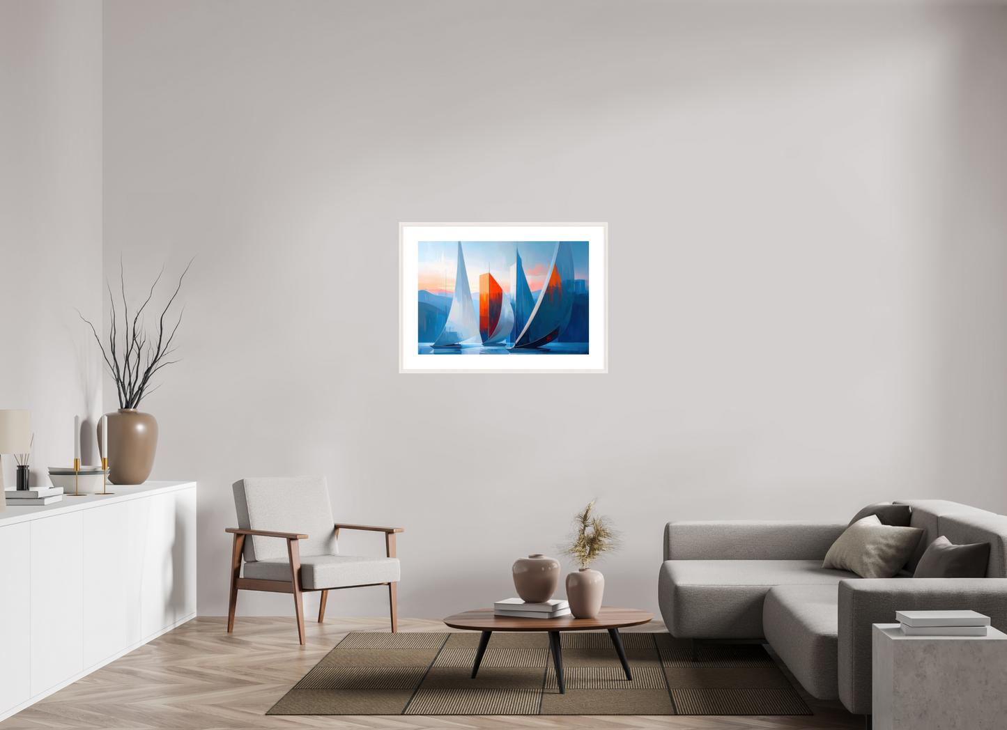 90 x 60 cm, Fine Art Print gerahmt Segelboote abstrakt-15-32