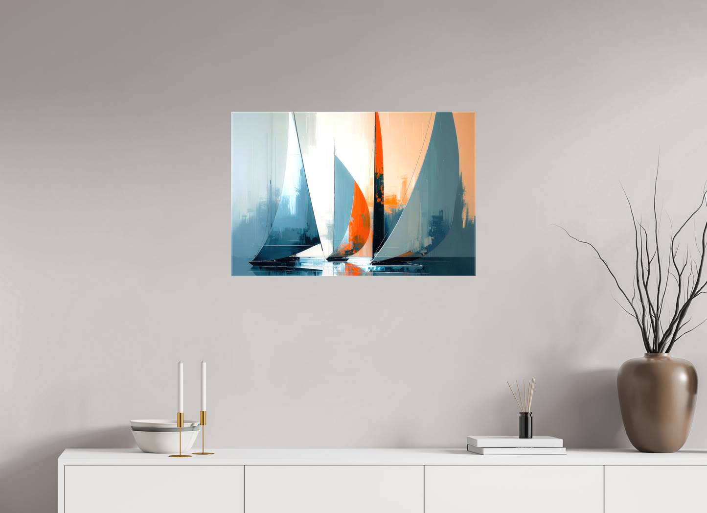 75 x 50 cm, Leinwand glänzend Segelboote abstrakt-14-32—Wandkunst, Fine Art Print, Leinwand, Acryldruck, Alu-Dibond