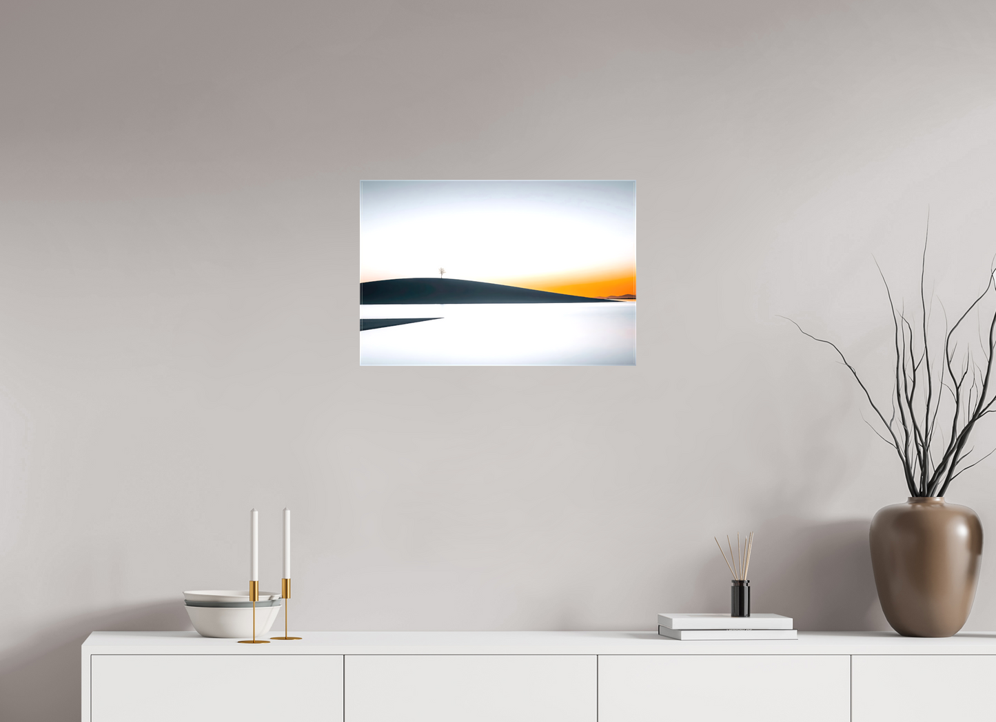 60 x 40 cm, Leinwand glänzend Einsamer Baum im Abendlicht—Wandkunst, Fine Art Print, Leinwand, Acryldruck, Alu-Dibond