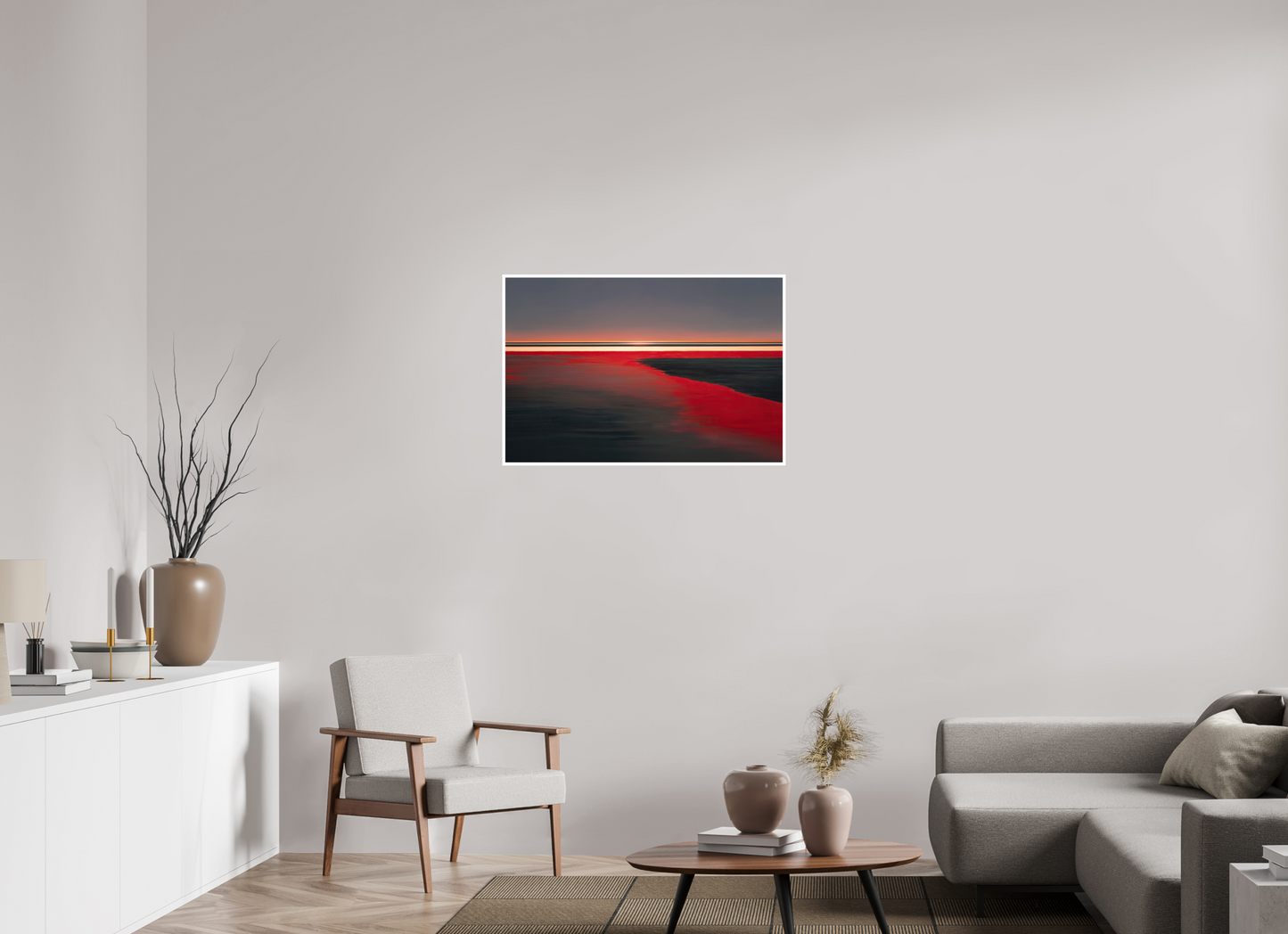 90 x 60 cm, Fine Art Print Hahnemühle Baryta Roter Spiegel des Watts, Abstraktes, surreales Wandbild zeigt die Magie des Wattenmeeres