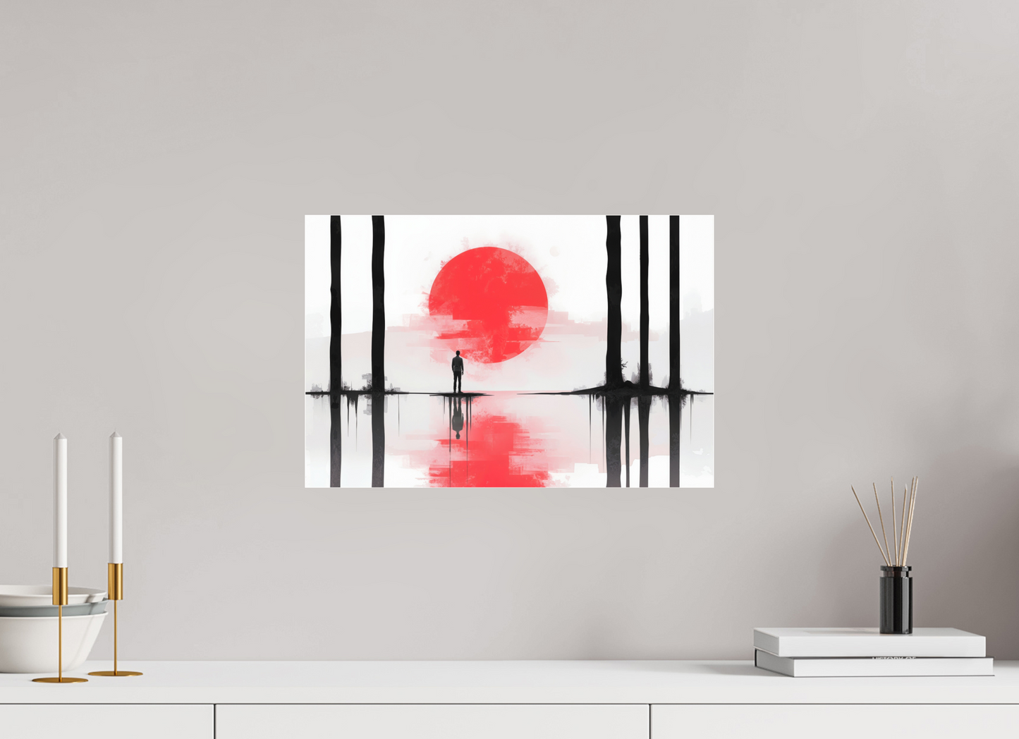 45 x 30 cm, Fine Art Pigmentdruck hinter Acrylglas Rote Sonne, Stille Küste—Wandkunst, Fine Art Print, Leinwand, Acryldruck, Alu-Dibond