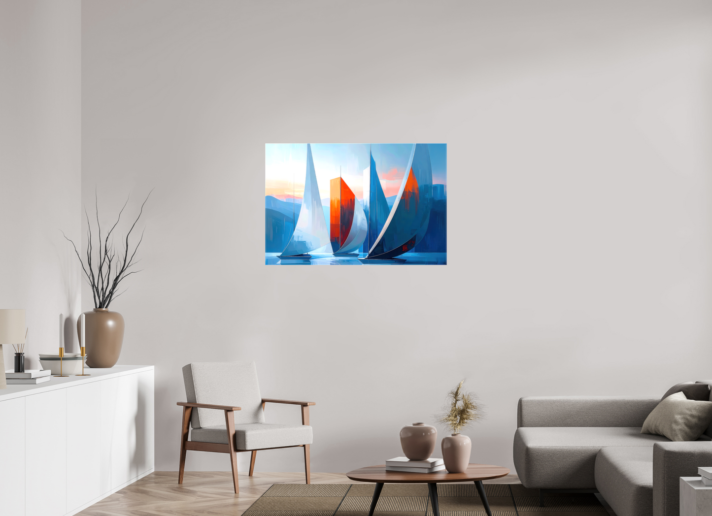 105 x 70 cm, Leinwand glänzend Segelboote abstrakt-15-32—Wandkunst, Fine Art Print, Leinwand, Acryldruck, Alu-Dibond