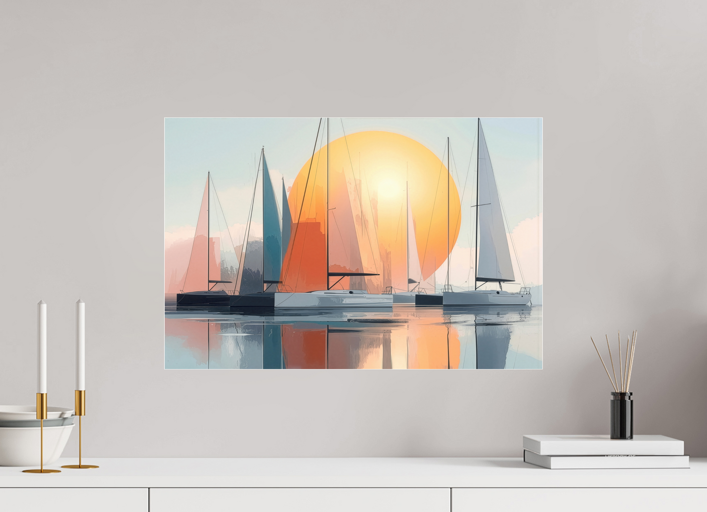 60 x 40 cm, Acrylglas glänzend standard Segelboot-Kunst - Zwischen Horizont und Geometrie-01—Wandkunst, Fine Art Print, Leinwand, Acryldruck, Alu-Dibond