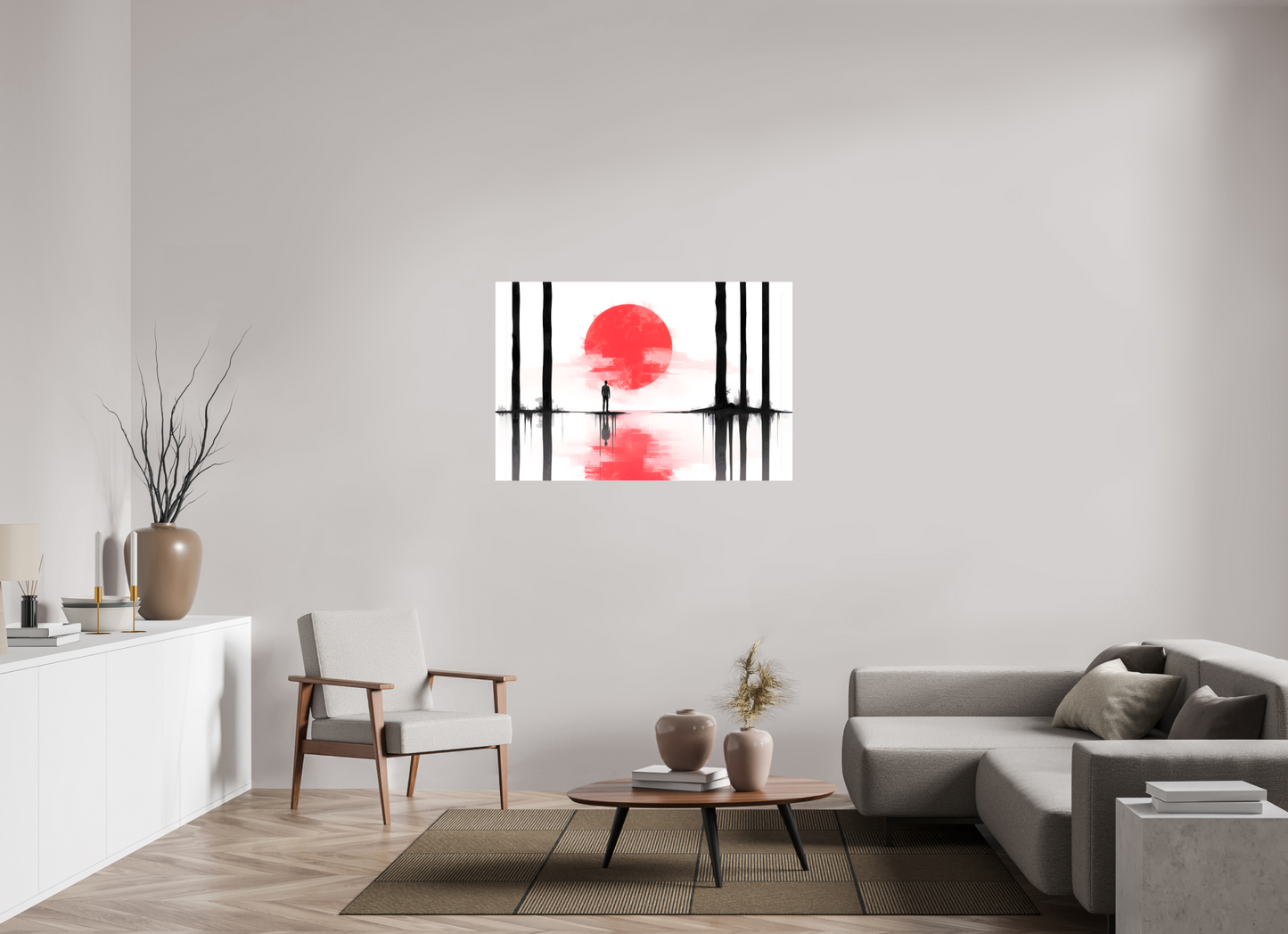 120 x 80 cm, Leinwand glänzend Rote Sonne, Stille Küste