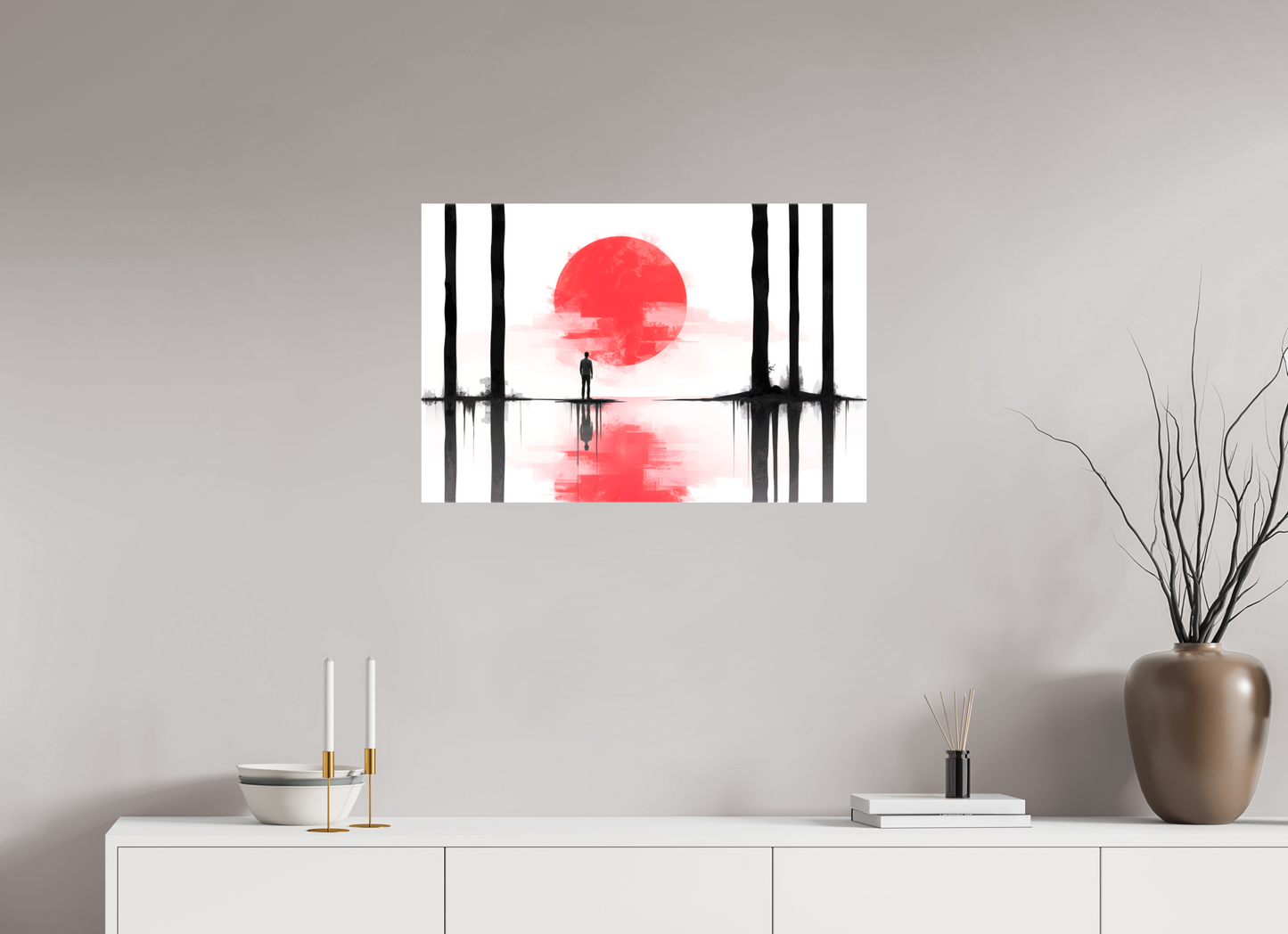 75 x 50 cm, Leinwand glänzend Rote Sonne, Stille Küste