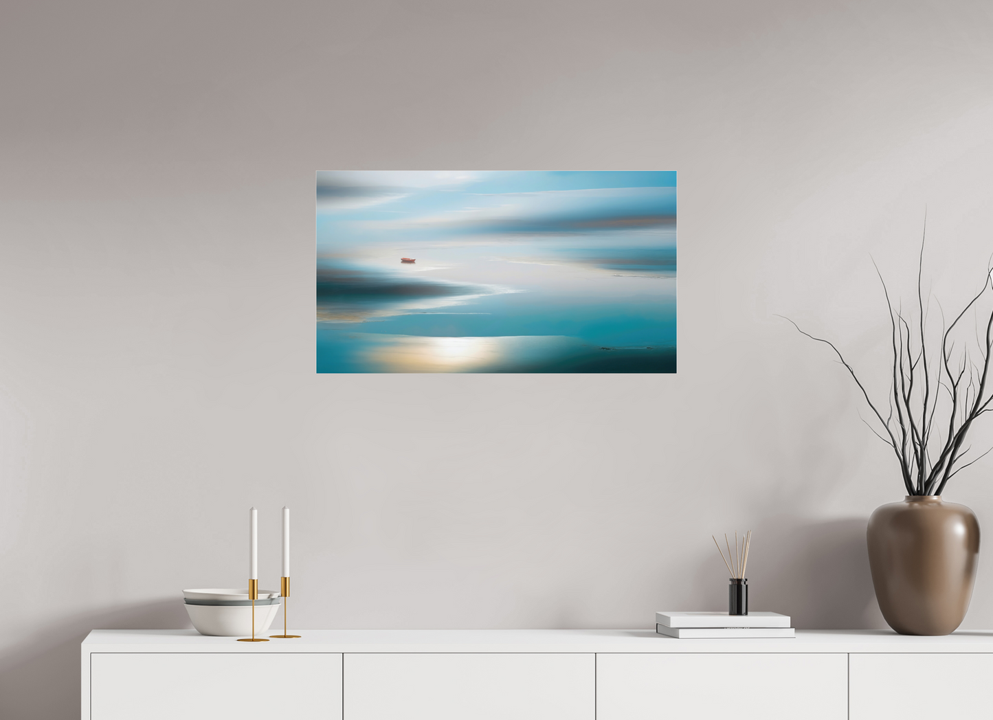 80 x 45 cm, Acrylglas glänzend standard Boot im Wattenmeer-06—Wandkunst, Fine Art Print, Leinwand, Acryldruck, Alu-Dibond